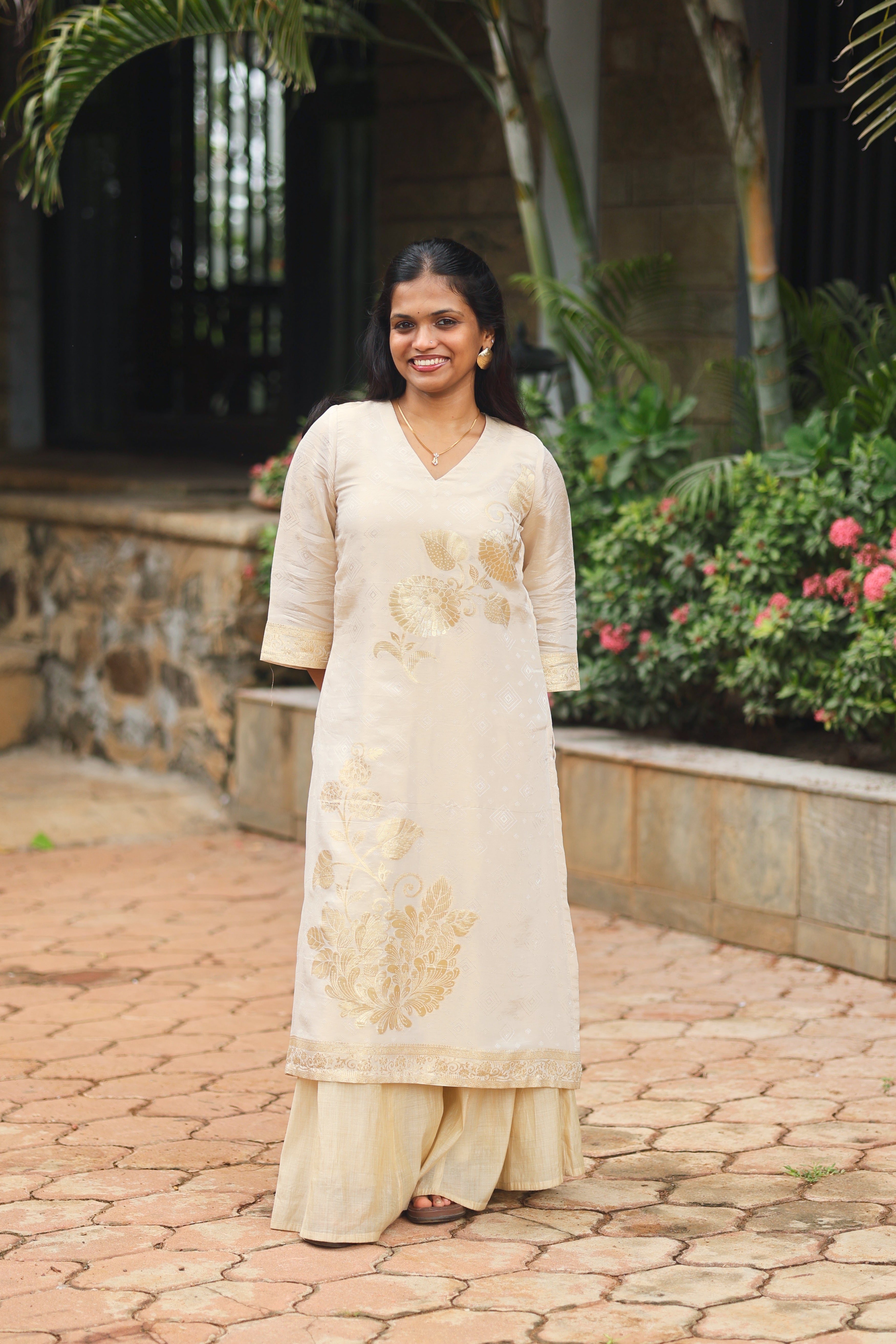 Ambili - Pure Cosmos Silk Kurta with Placement Print