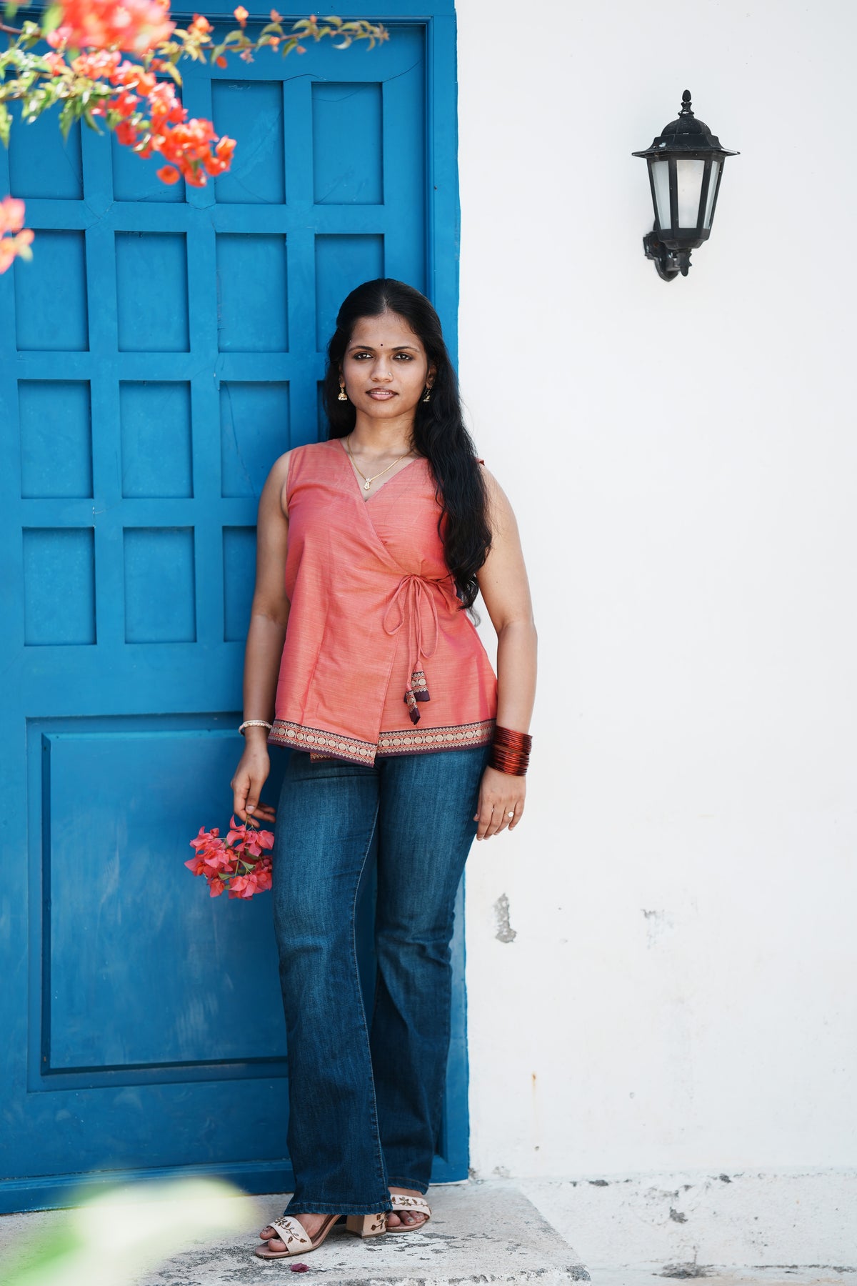 Kaveri – Coral Wrap Short Kurti | Afterglow Main image