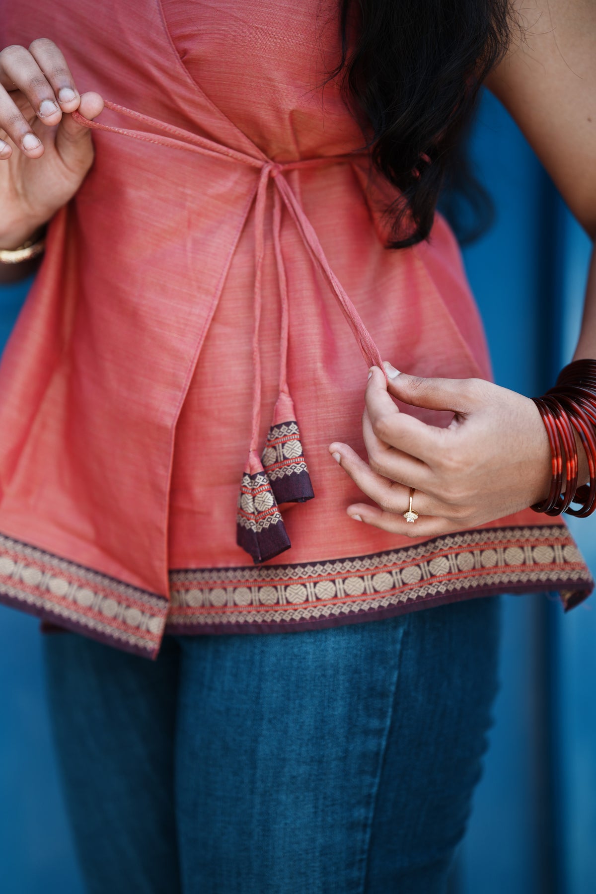 Kaveri – Coral Wrap Short Kurti | Afterglow
