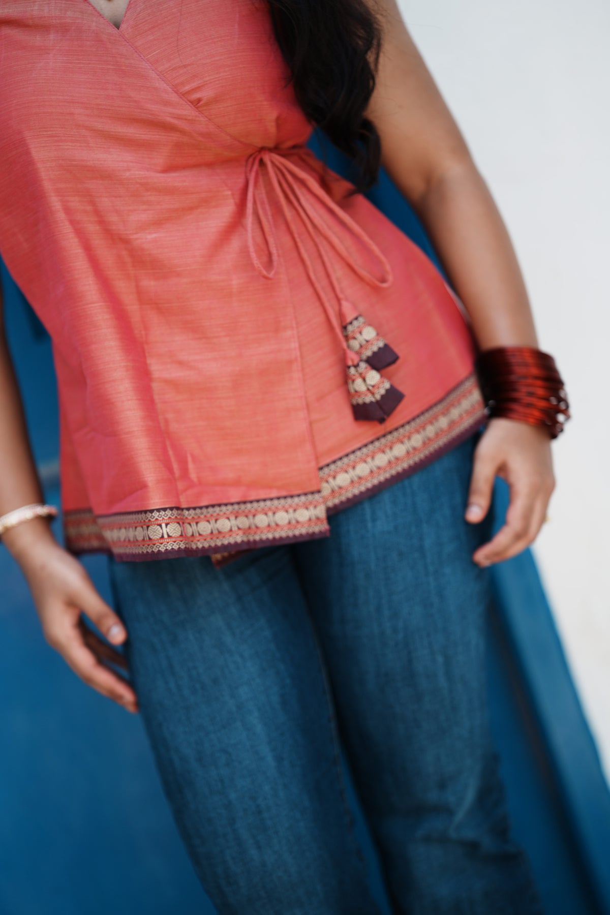 Kaveri – Coral Wrap Short Kurti | Afterglow