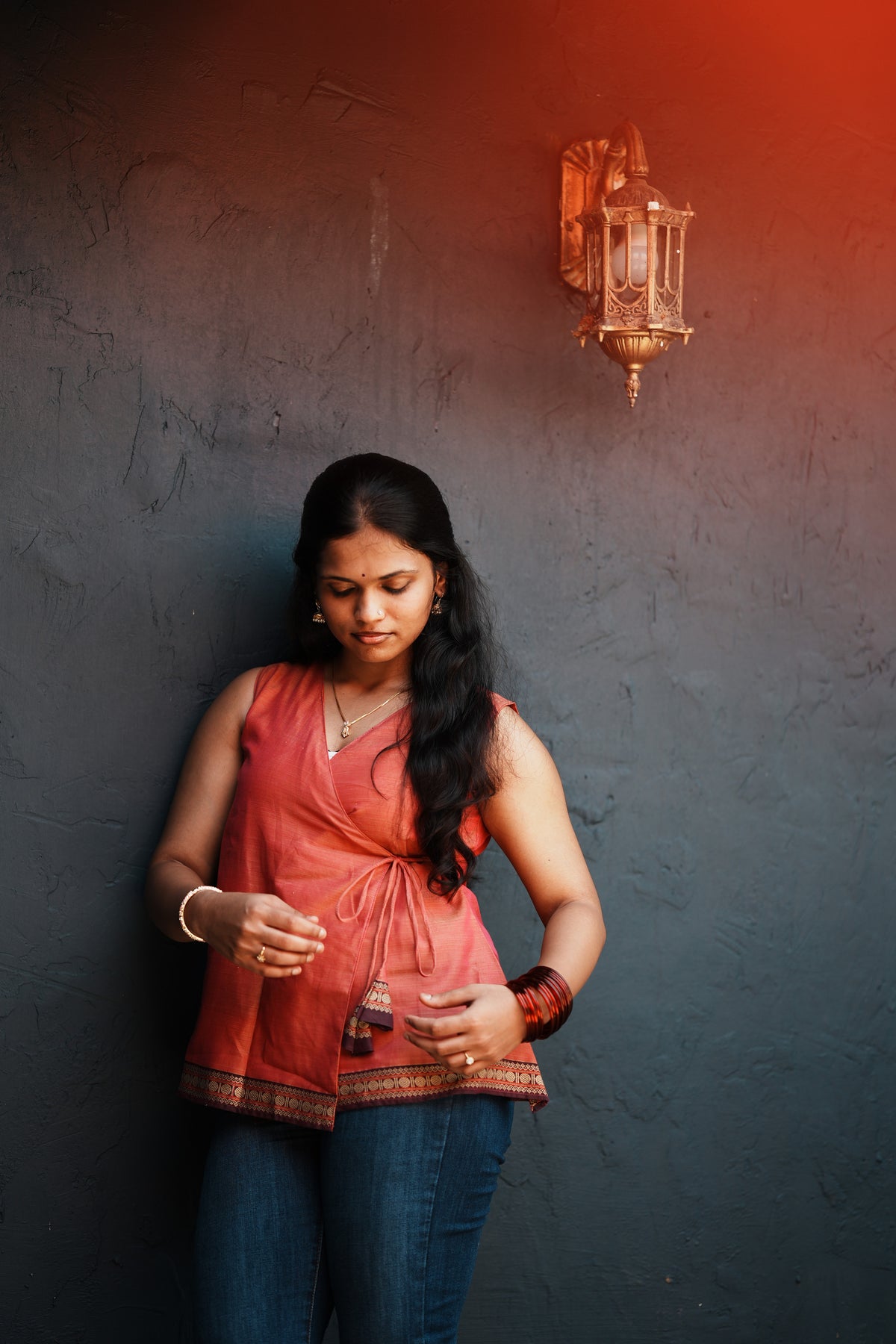 Kaveri – Coral Wrap Short Kurti | Afterglow