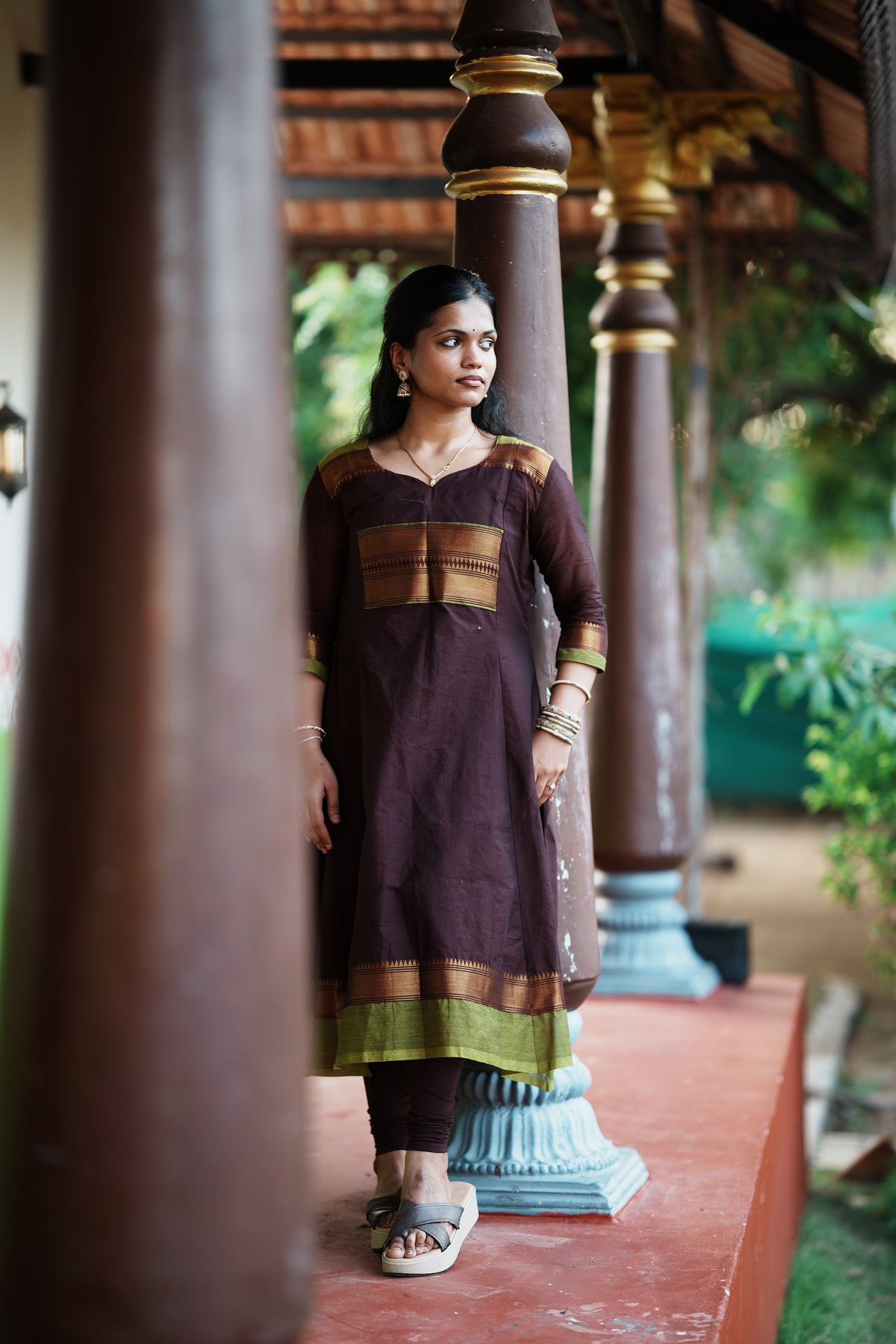Madhavi – Chocolate Brown Flared Long Kurti | Utsav