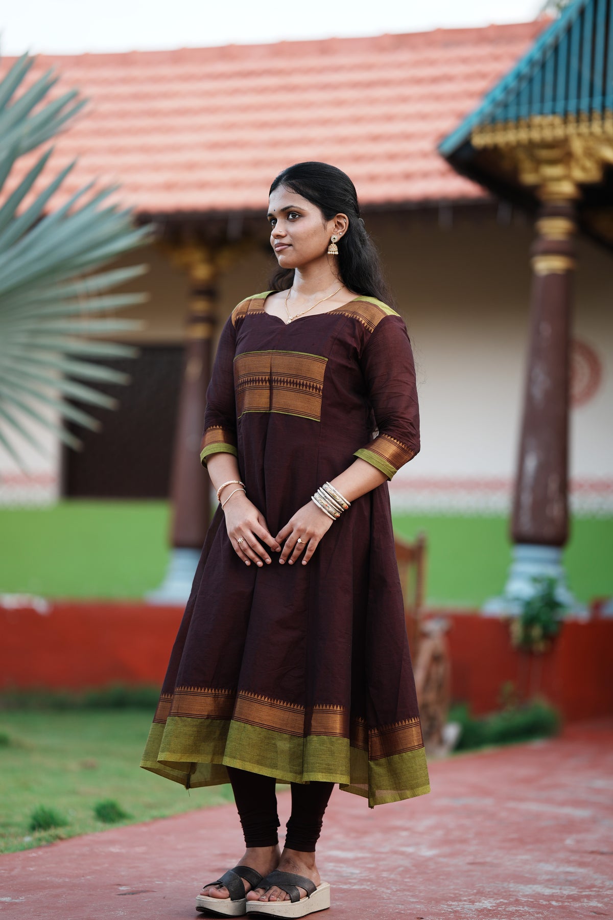 Madhavi – Chocolate Brown Flared Long Kurti | Utsav