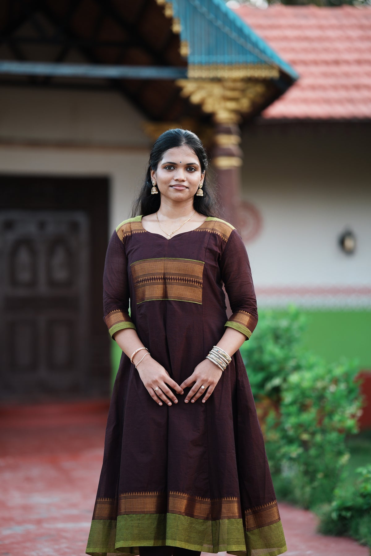 Madhavi – Chocolate Brown Flared Long Kurti | Utsav