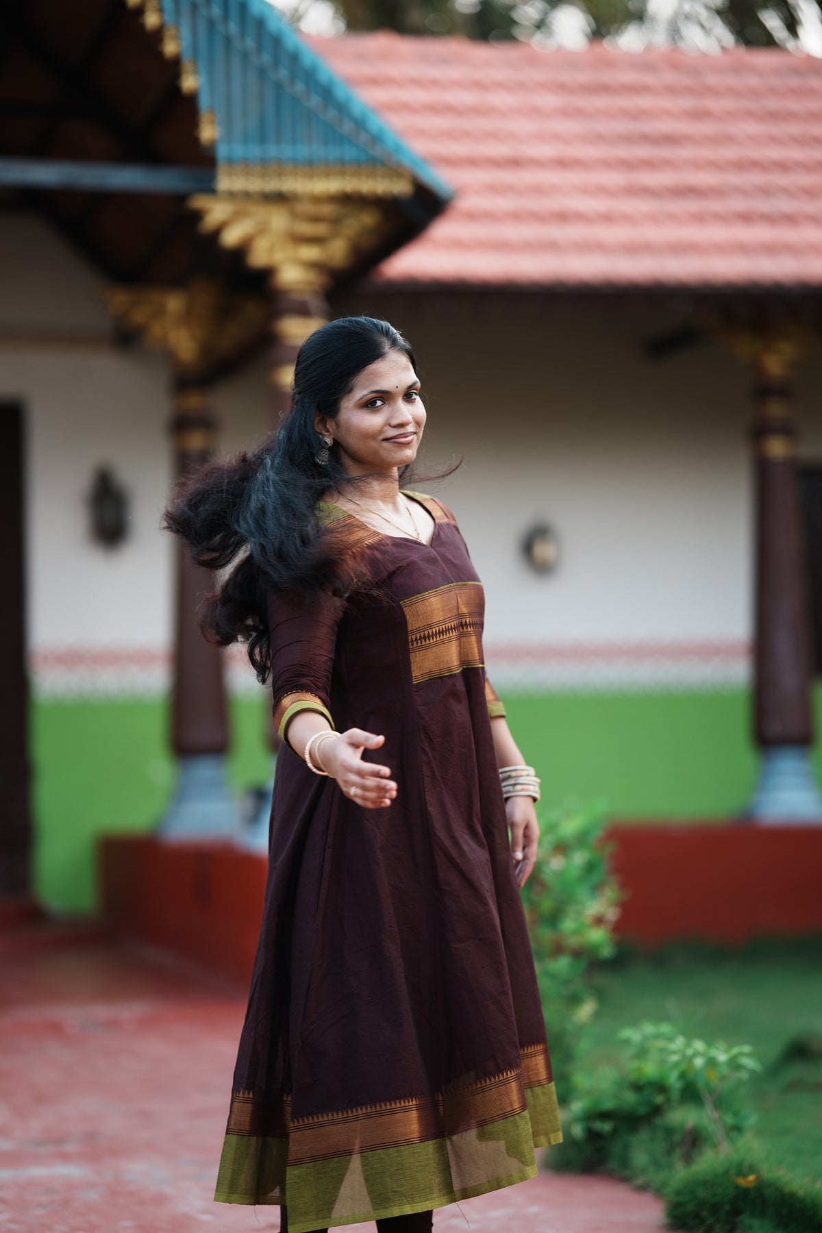 Madhavi – Chocolate Brown Flared Long Kurti | Utsav