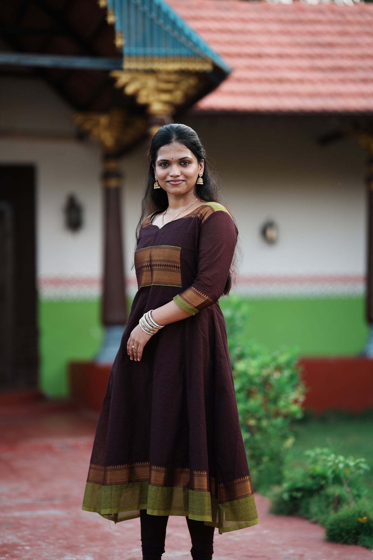 Madhavi – Chocolate Brown Flared Long Kurti | Utsav