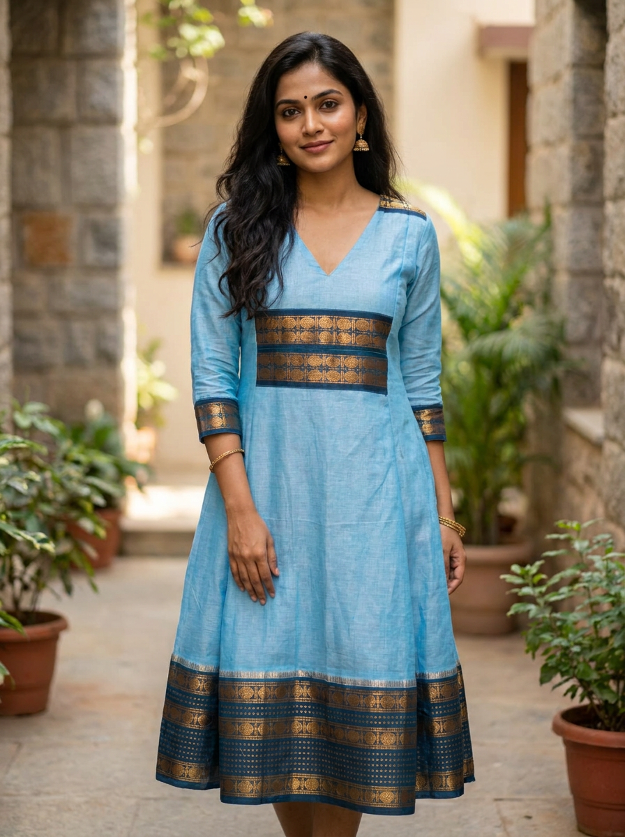 Malini – Sky Blue Anarkali Long Kurti | Utsav