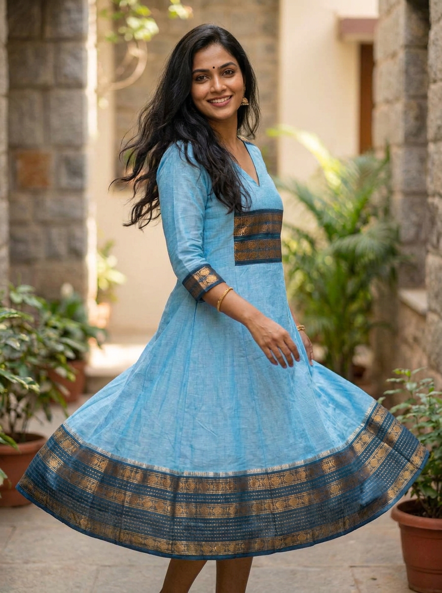 Malini – Sky Blue Anarkali Long Kurti | Utsav