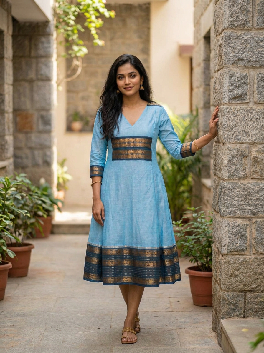 Malini – Sky Blue Anarkali Long Kurti | Utsav