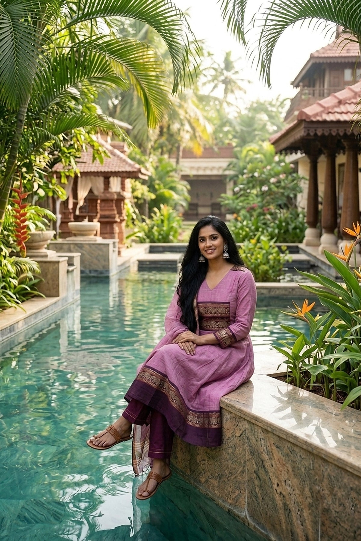 Mathura – Lilac Elephant Border Anarkali Long Kurti | Utsav