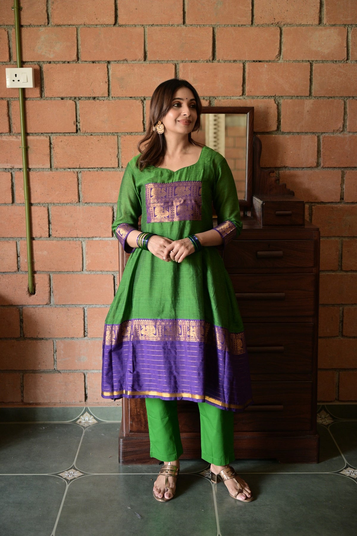 Meenakshi – Green Anarkali Long Kurti | Utsav