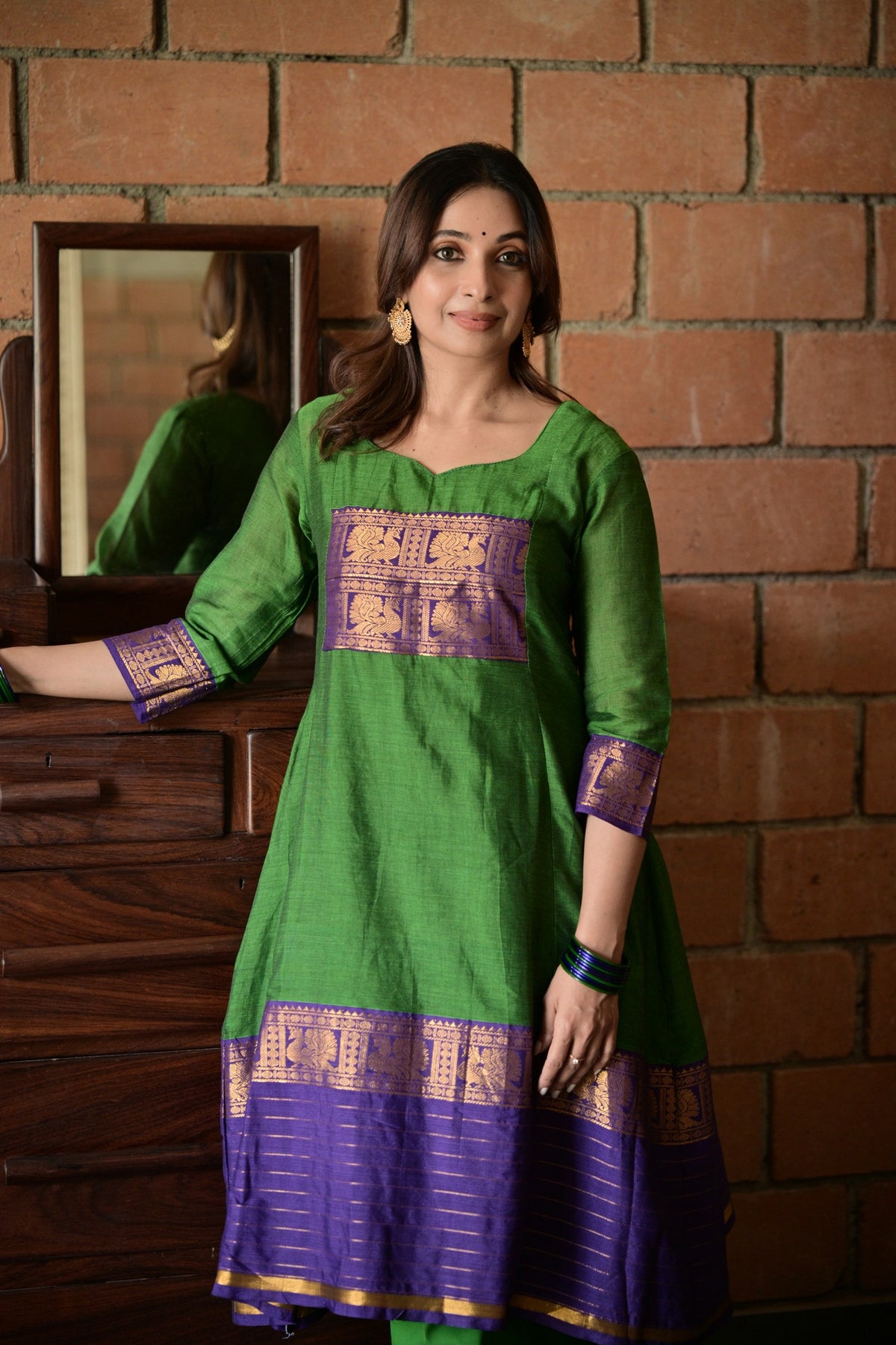 Meenakshi – Green Anarkali Long Kurti | Utsav