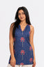Navya – Sculpted to Slay padded backless kurti, dark blue block print – front view – Varangi Style Studio