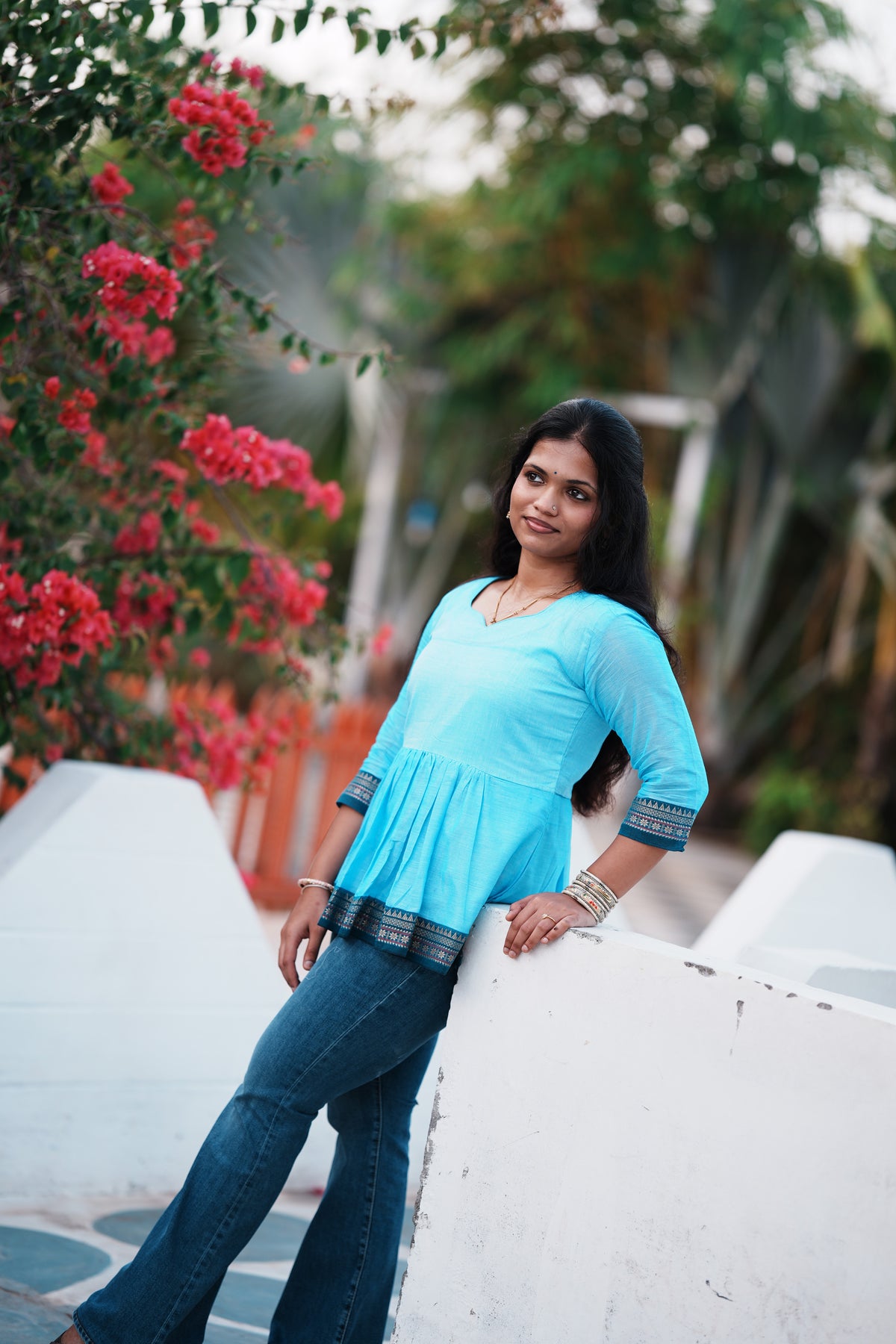 Nila – Turquoise Peplum Short Kurti | Afterglow