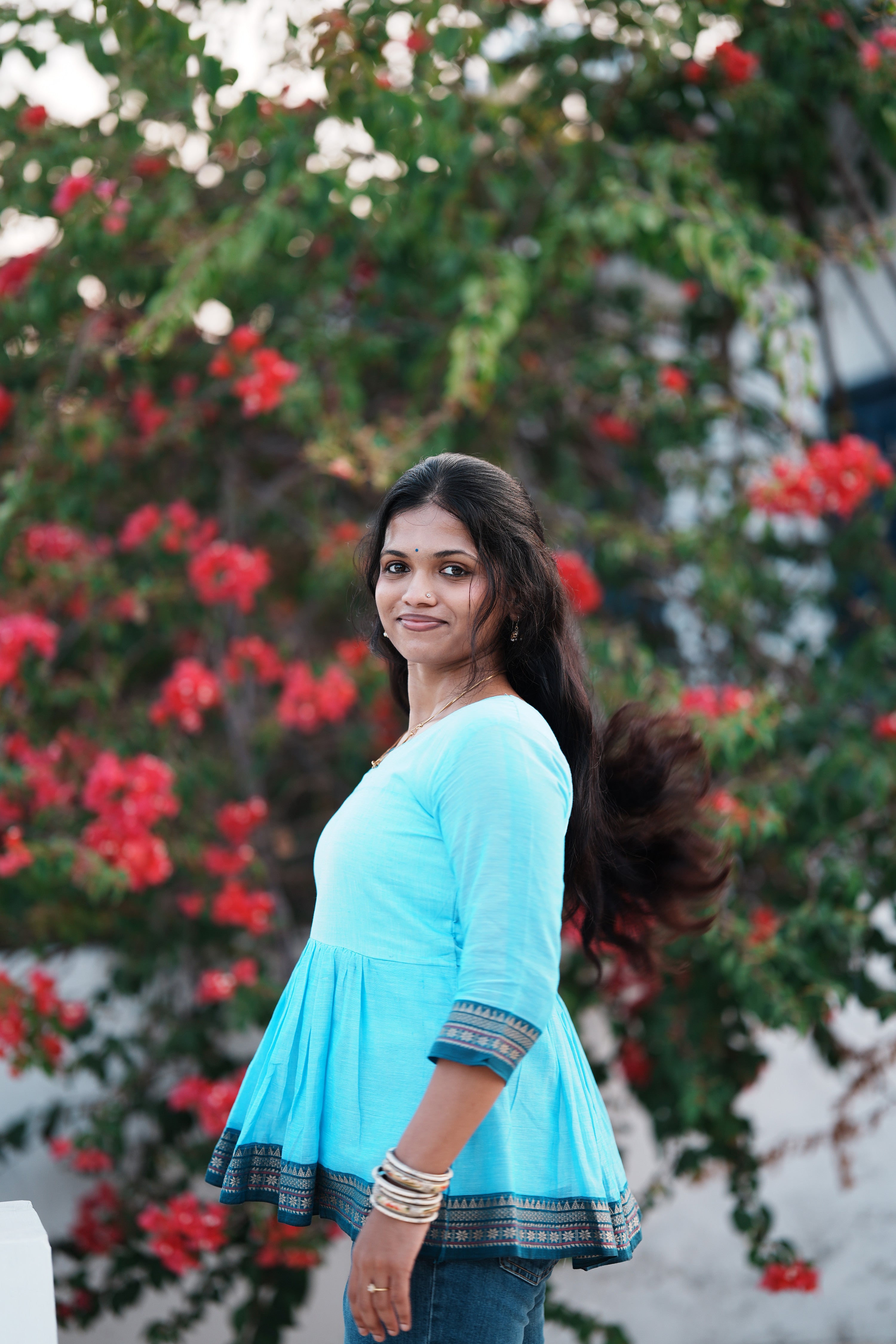 Nila – Turquoise Peplum Short Kurti | Afterglow Secondary image