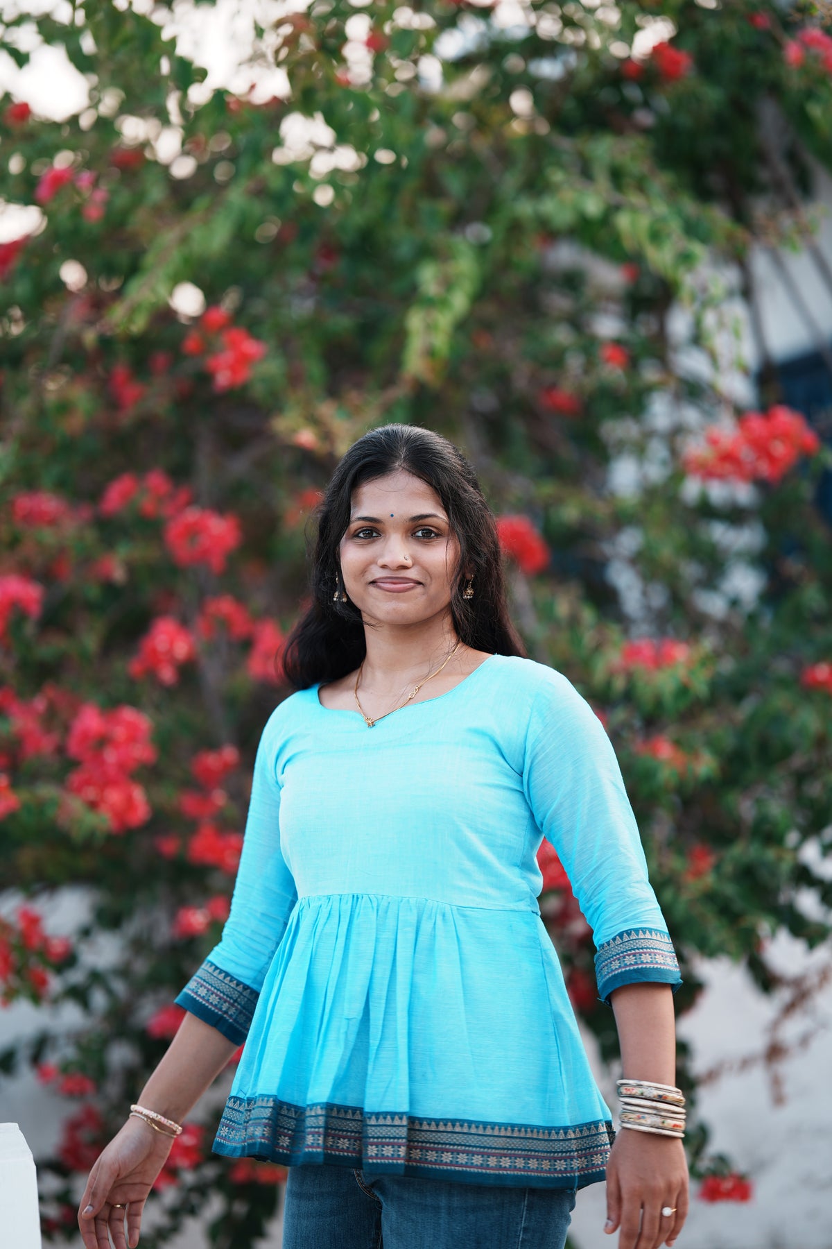 Nila – Turquoise Peplum Short Kurti | Afterglow
