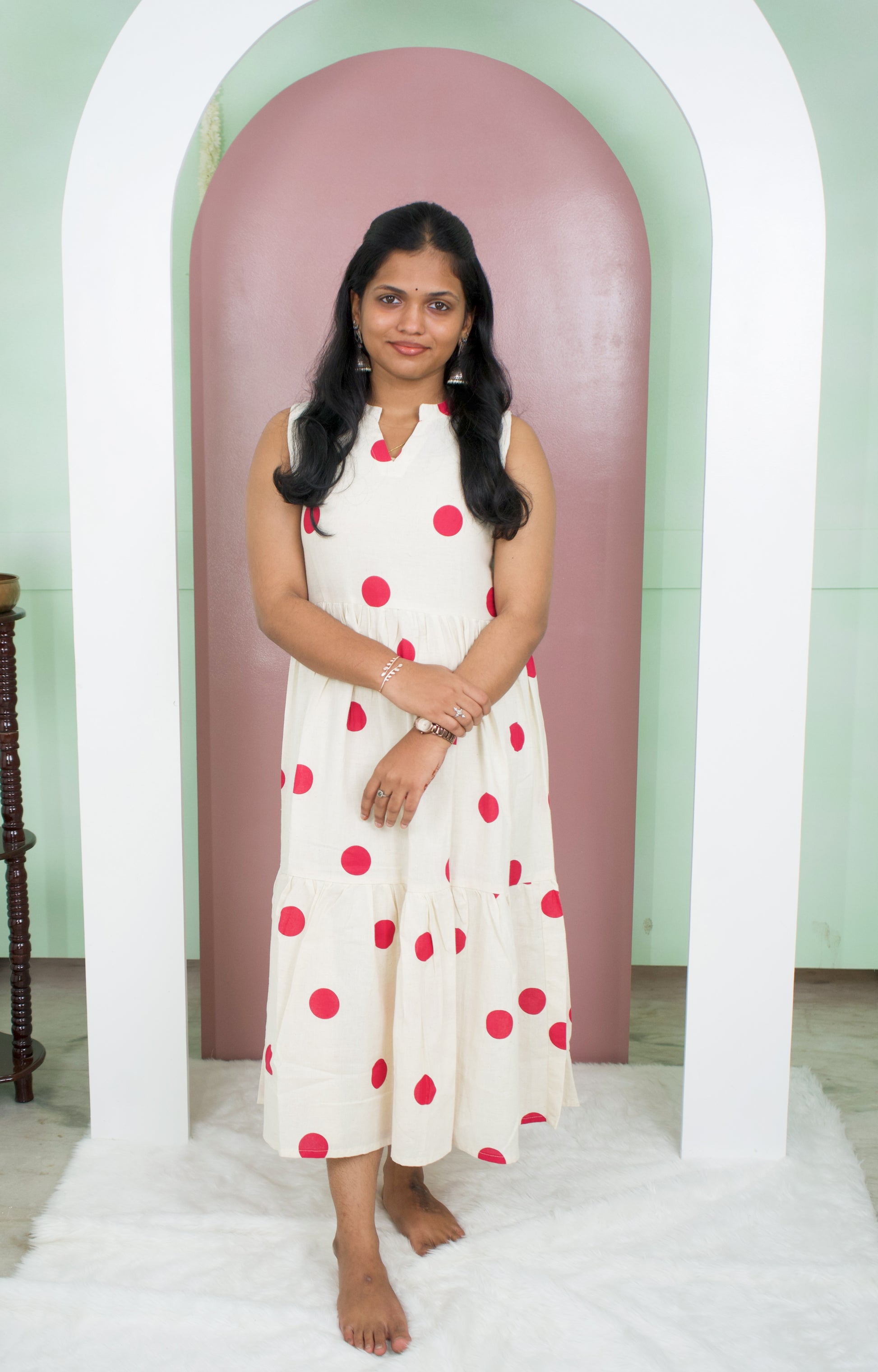 Festive Flair Polka Dot Sleeveless Frock