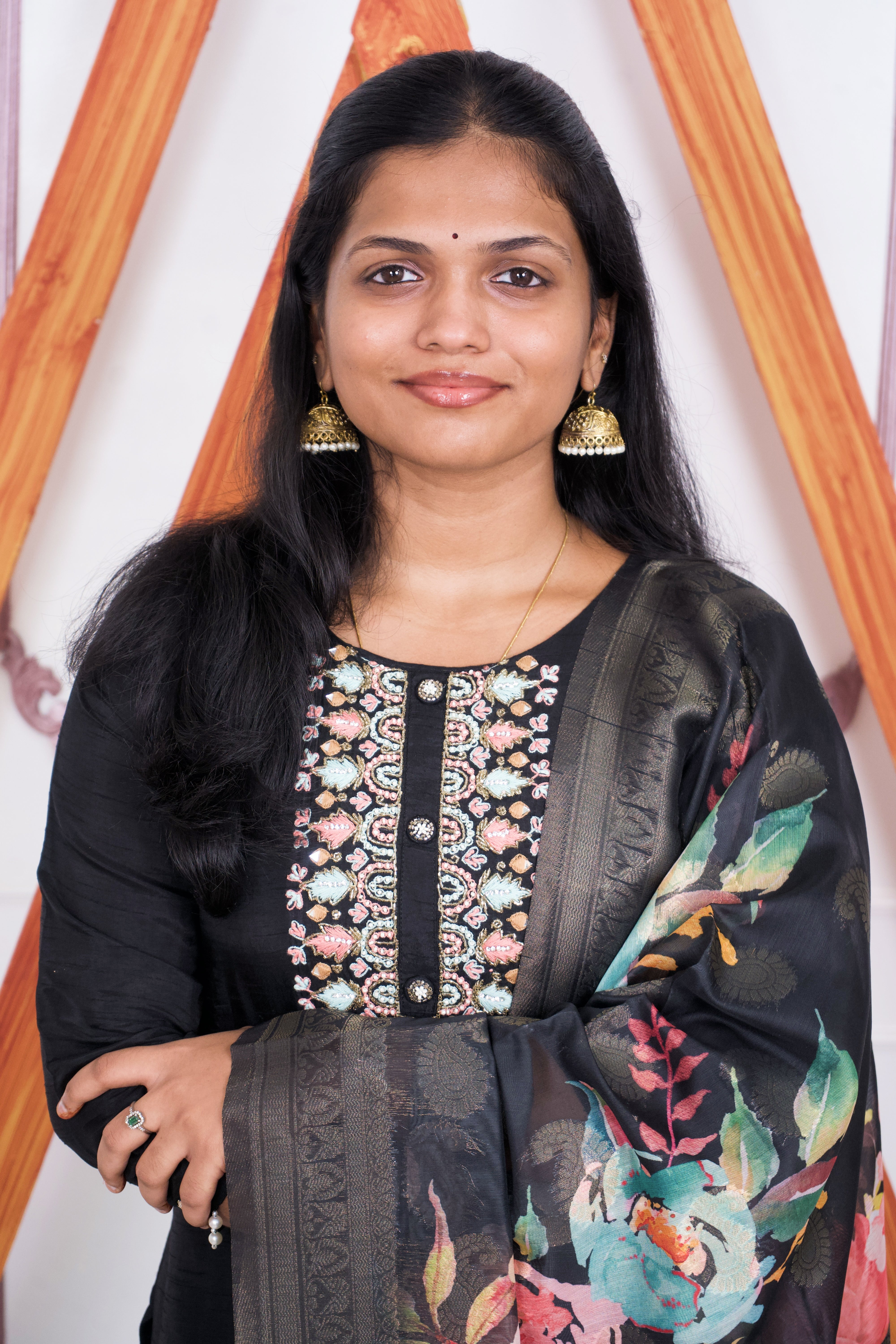 Black Handwork Silk kurti Set with Dola Dupatta Main image