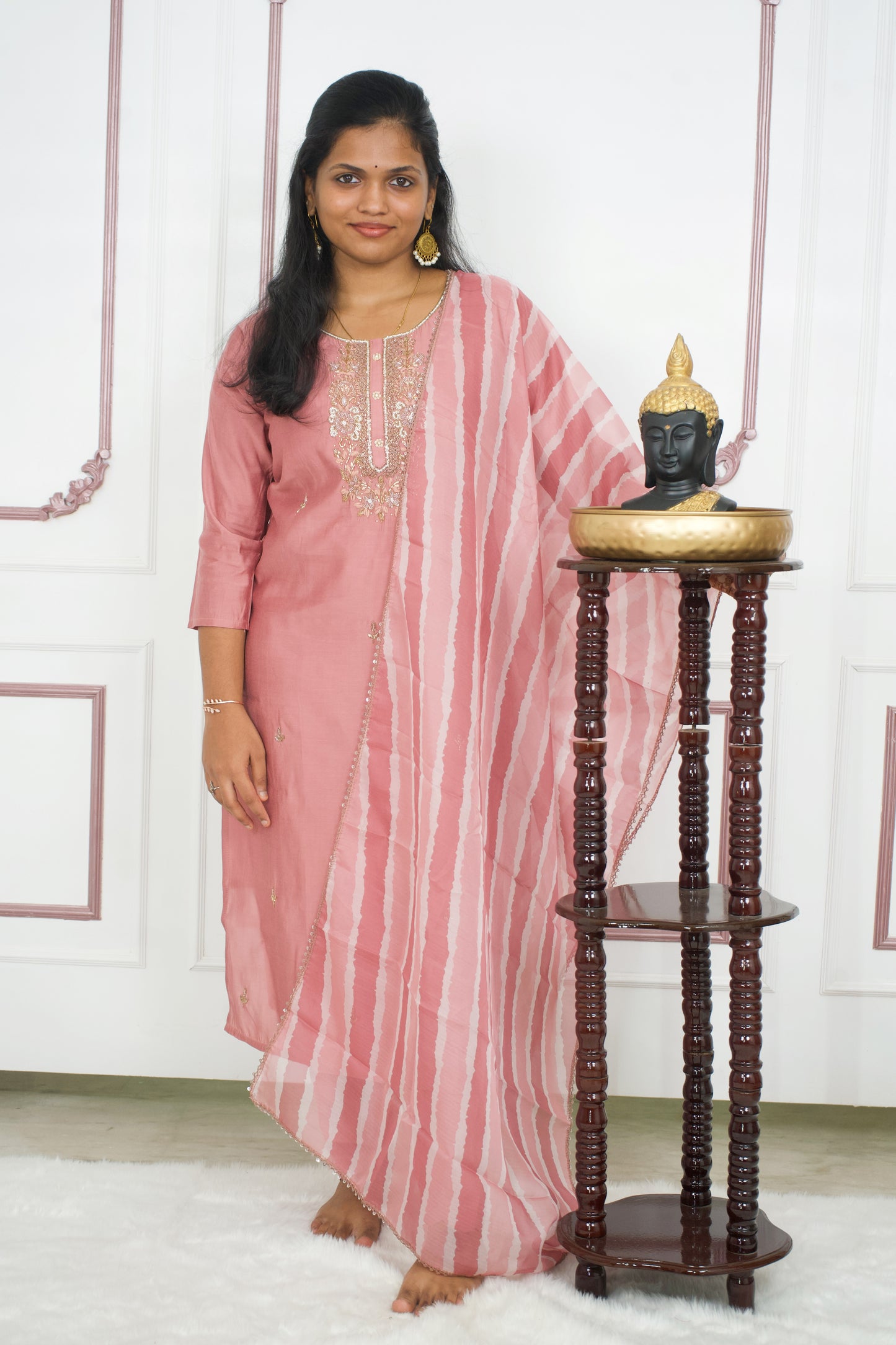 Mauve 3-Piece Kurti Set with Exquisite Handwork