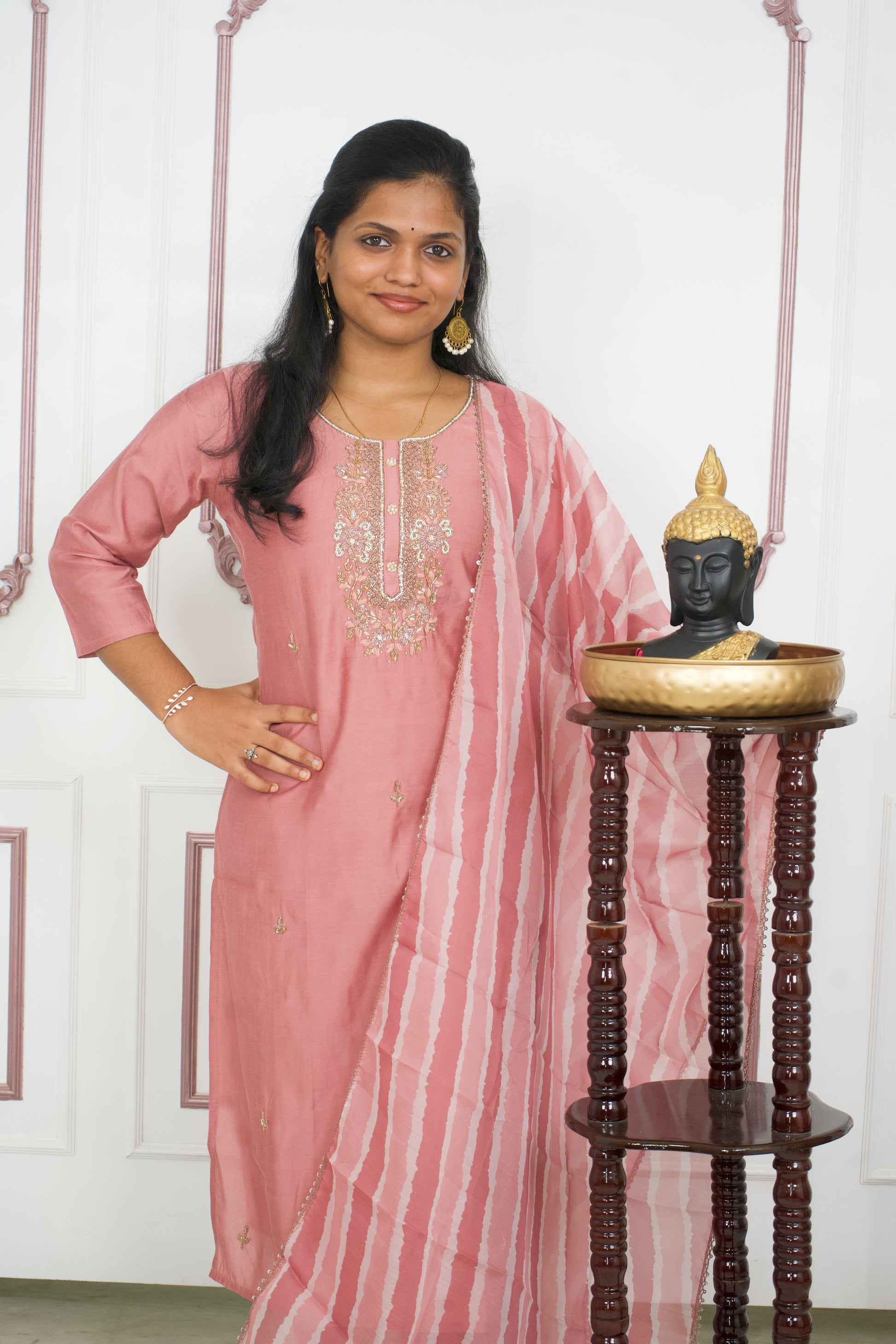 Mauve 3-Piece Kurti Set with Exquisite Handwork