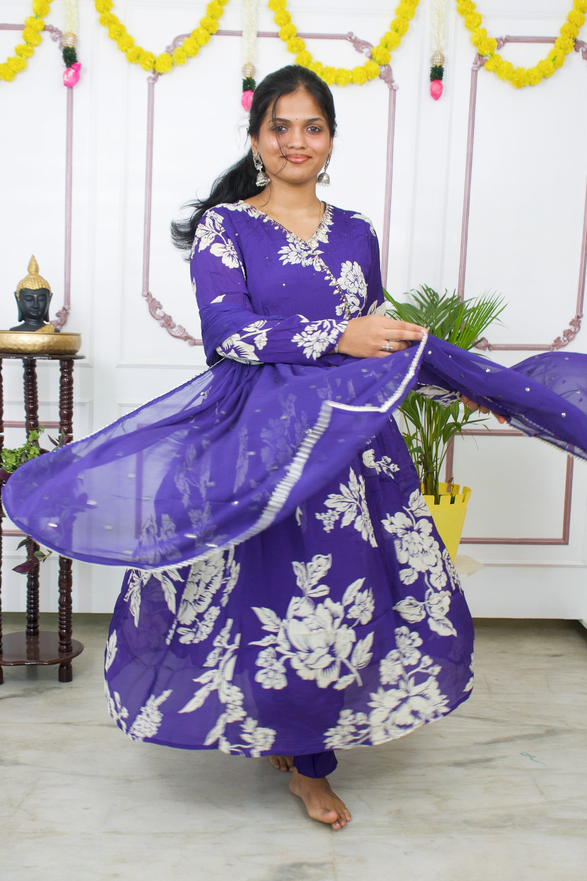Graceful Angrakha Charm: Anarkali 3-Piece kurti Set