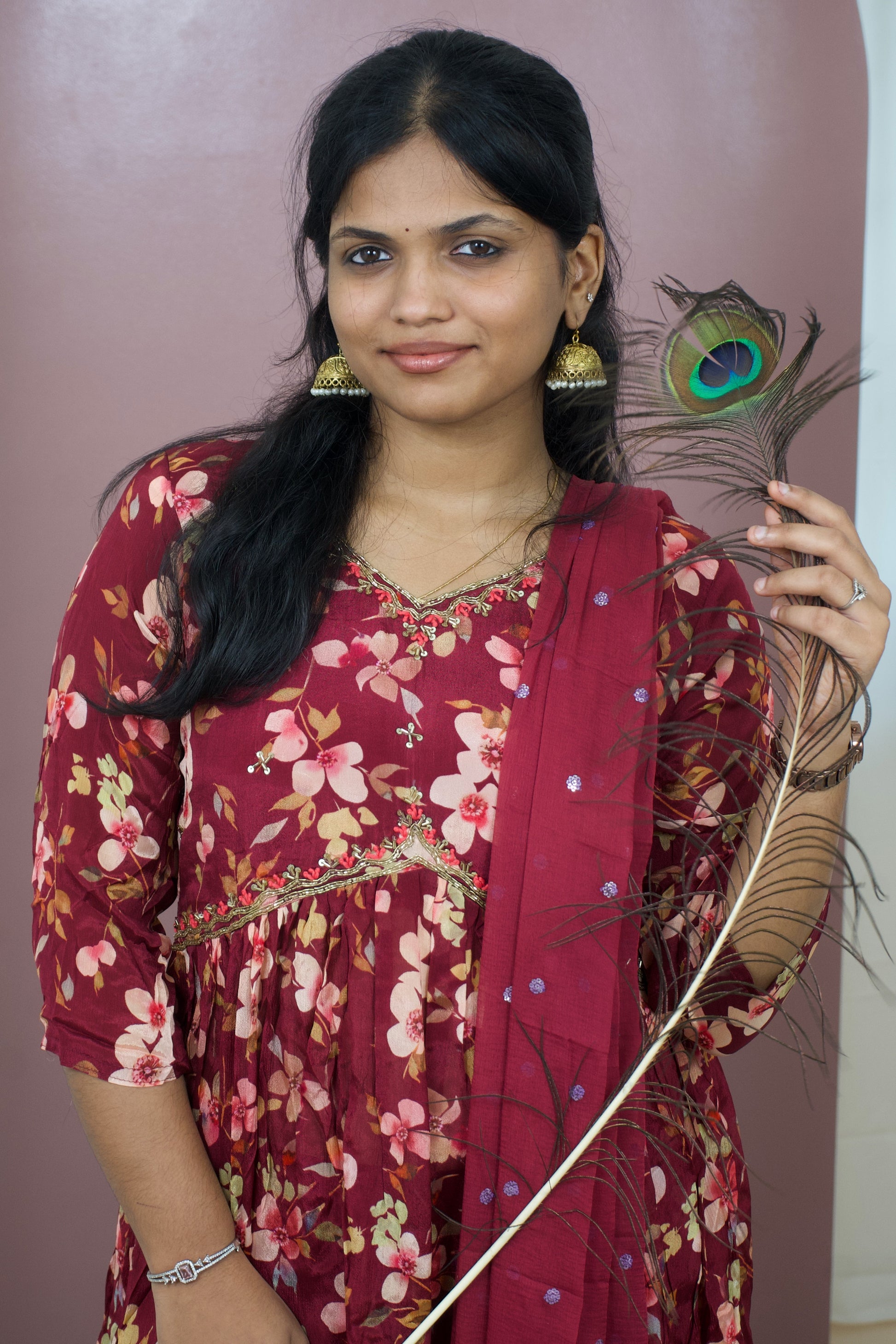 Maroon Elegance Nyra Cut 3-Piece Kurti Set