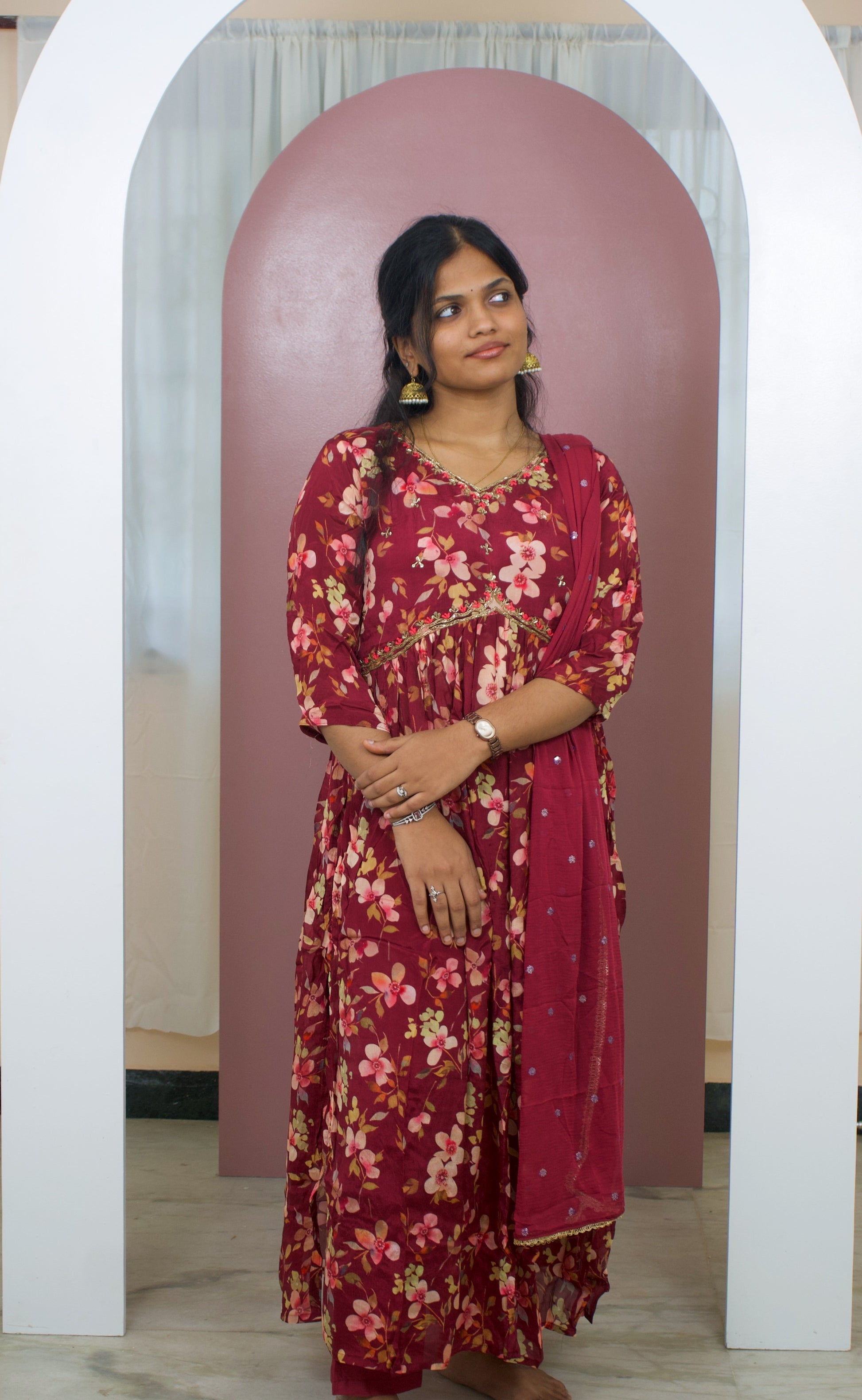 Maroon Elegance Nyra Cut 3-Piece Kurti Set