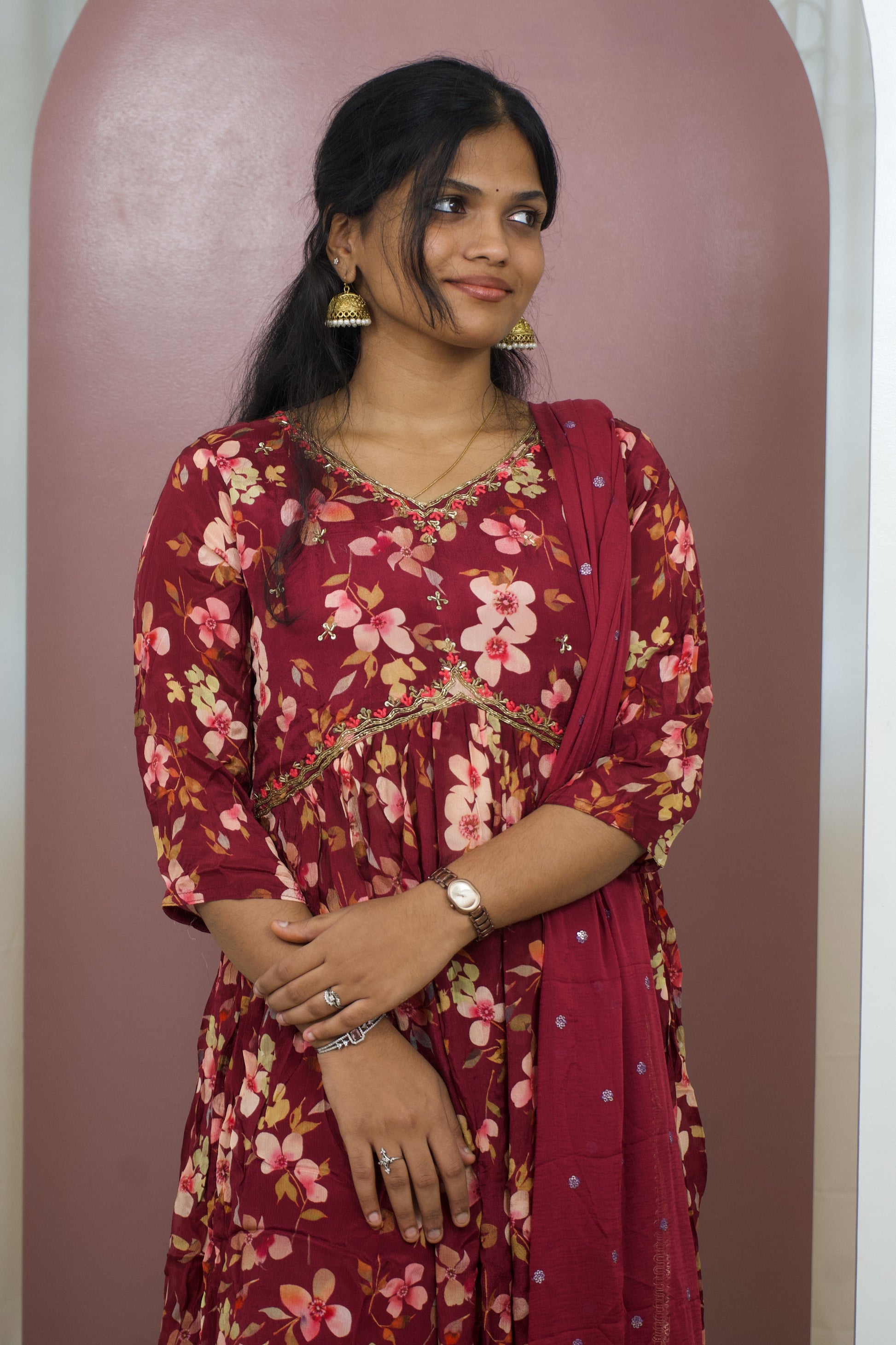 Maroon Elegance Nyra Cut 3-Piece Kurti Set