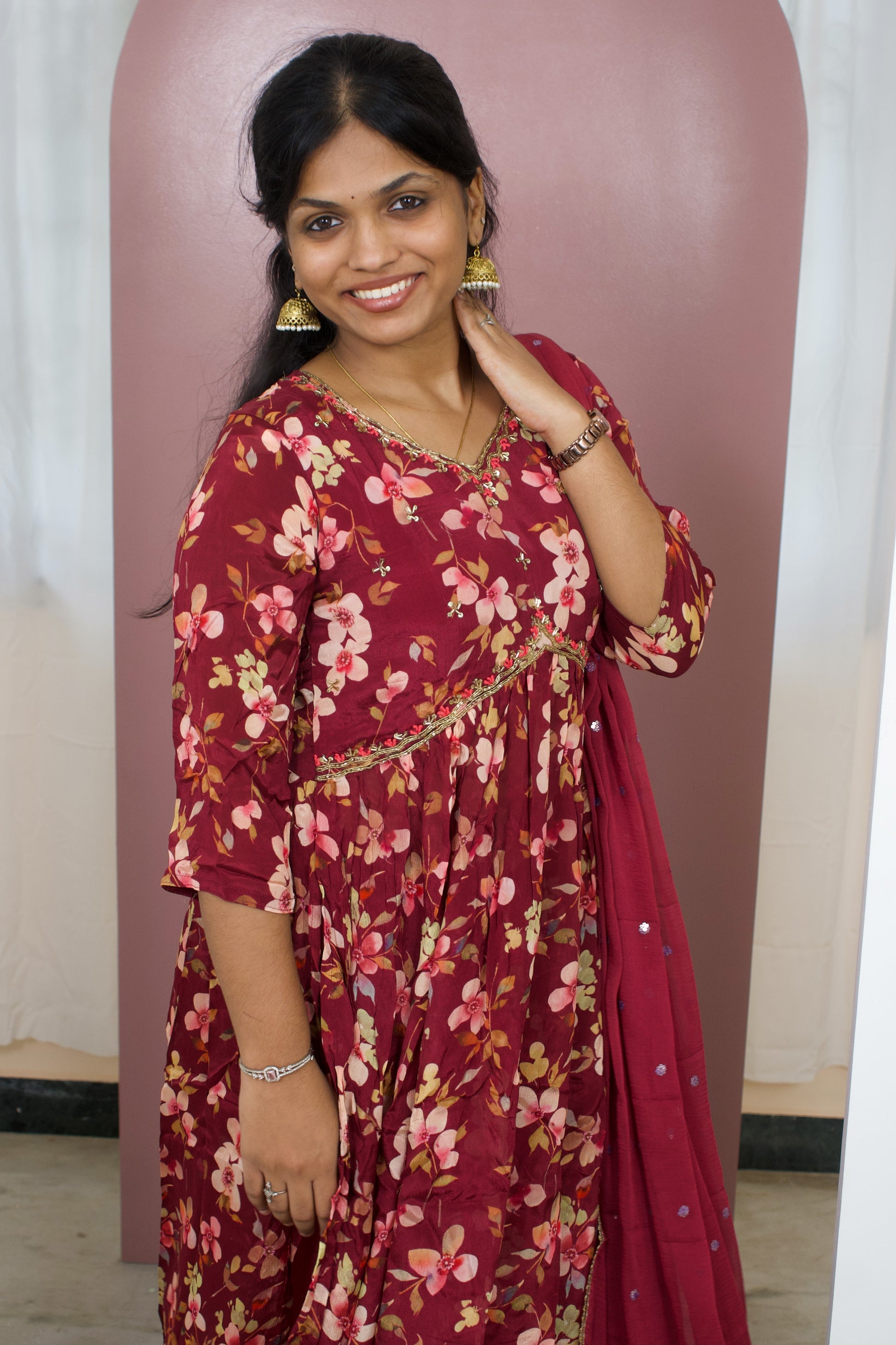 Maroon Elegance Nyra Cut 3-Piece Kurti Set
