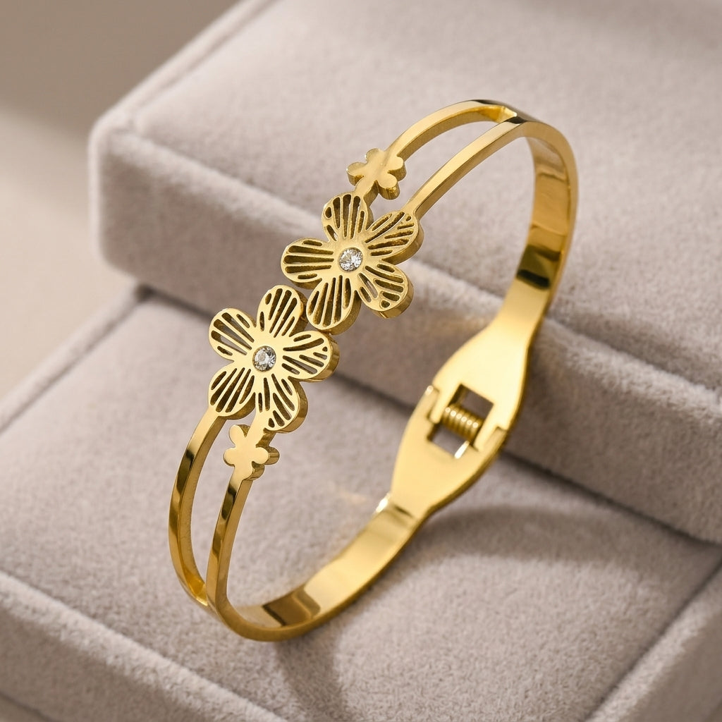 MEHA - Gold Plated Floral Design Bangle Main image