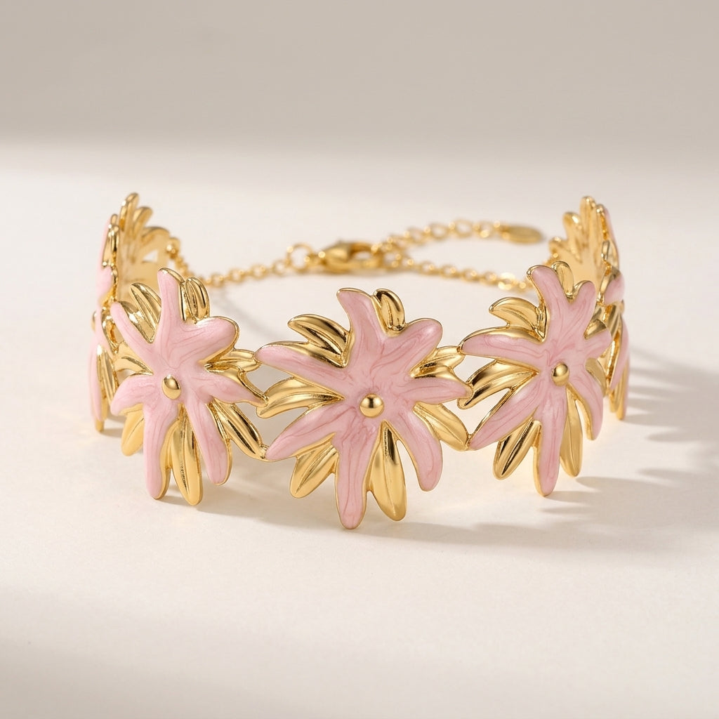Pink And Gold Floral Charm Bracelet For Women Main image