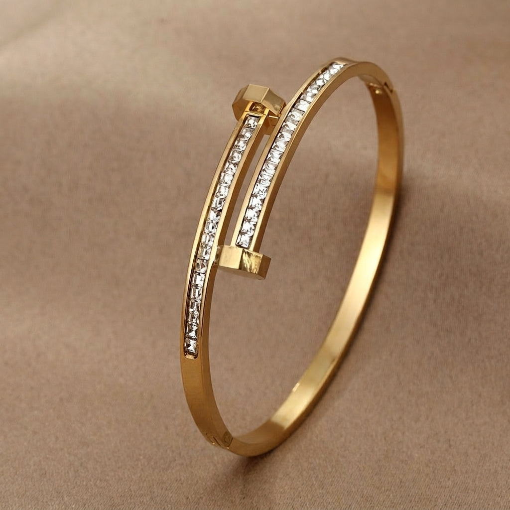 NIVA - Gold Tone Crystal Studded Nail Bracelet Main image