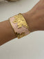 MEHA - Gold Plated Pink Stone Cuff Bracelet for Women | Designer Floral Open Cuff Kada