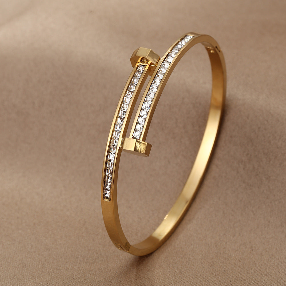 NIVA - Gold Tone Crystal Studded Nail Bracelet Secondary image