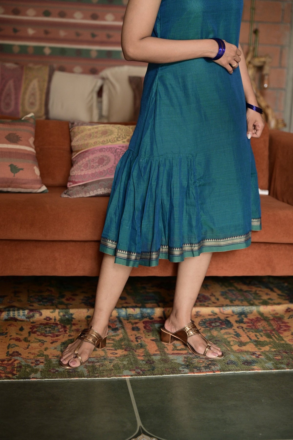 Navi – Teal Sleeveless Drop-Waist Kurti | Utsav