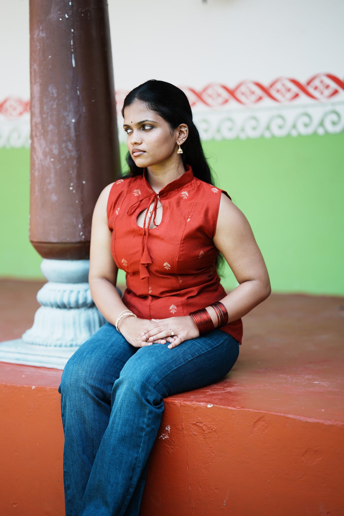 Thamarai – Burnt Orange Tie-Neck Short Kurti | Afterglow
