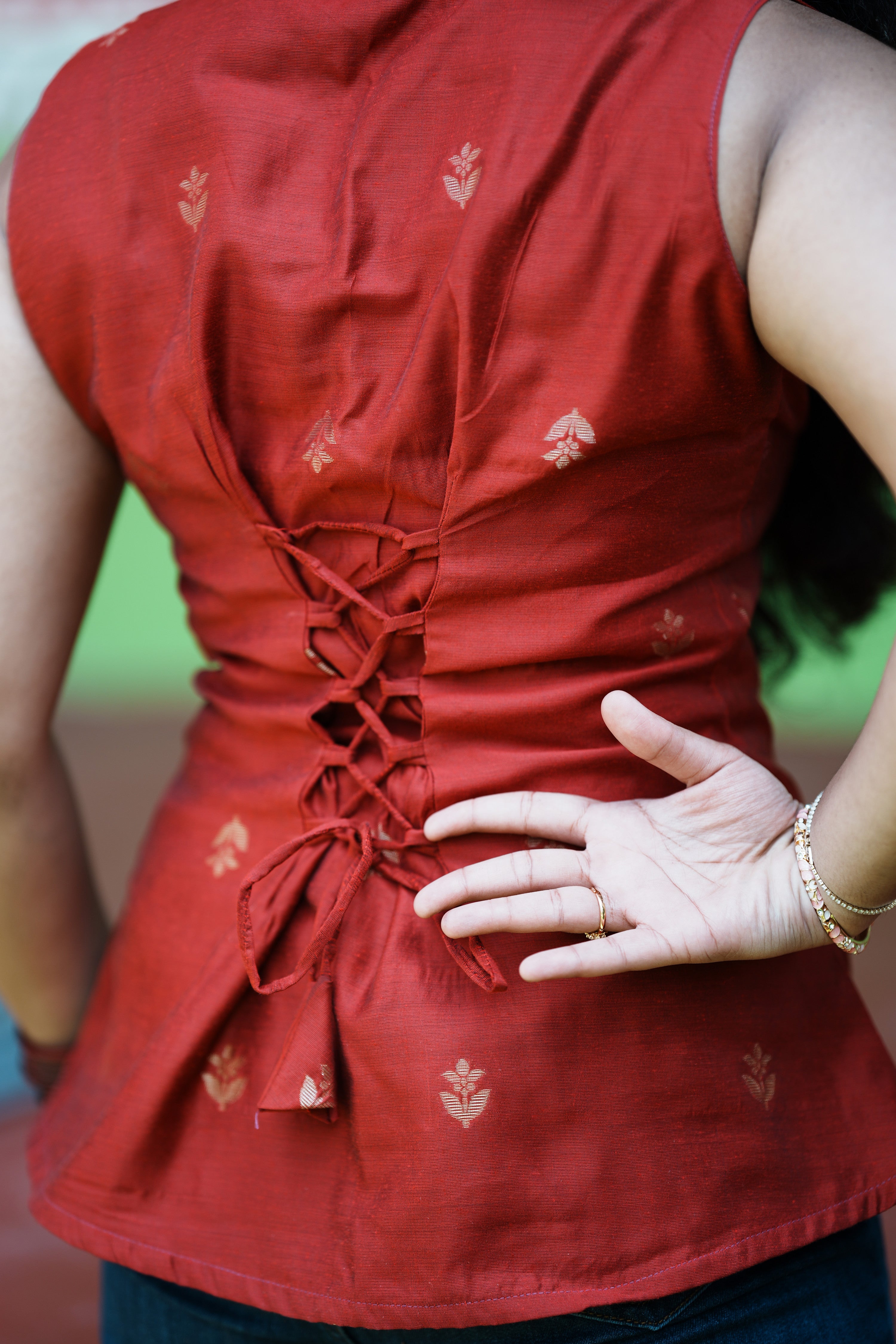 Thamarai – Burnt Orange Tie-Neck Short Kurti | Afterglow Secondary image