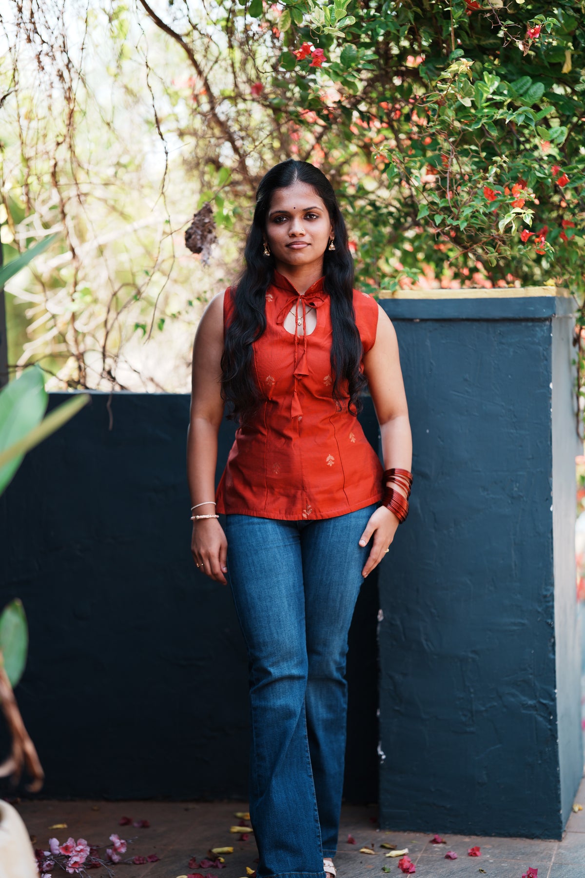 Thamarai – Burnt Orange Tie-Neck Short Kurti | Afterglow Main image