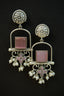 Pair of silver Oxidized earrings with pearl beads  in Brass metal
