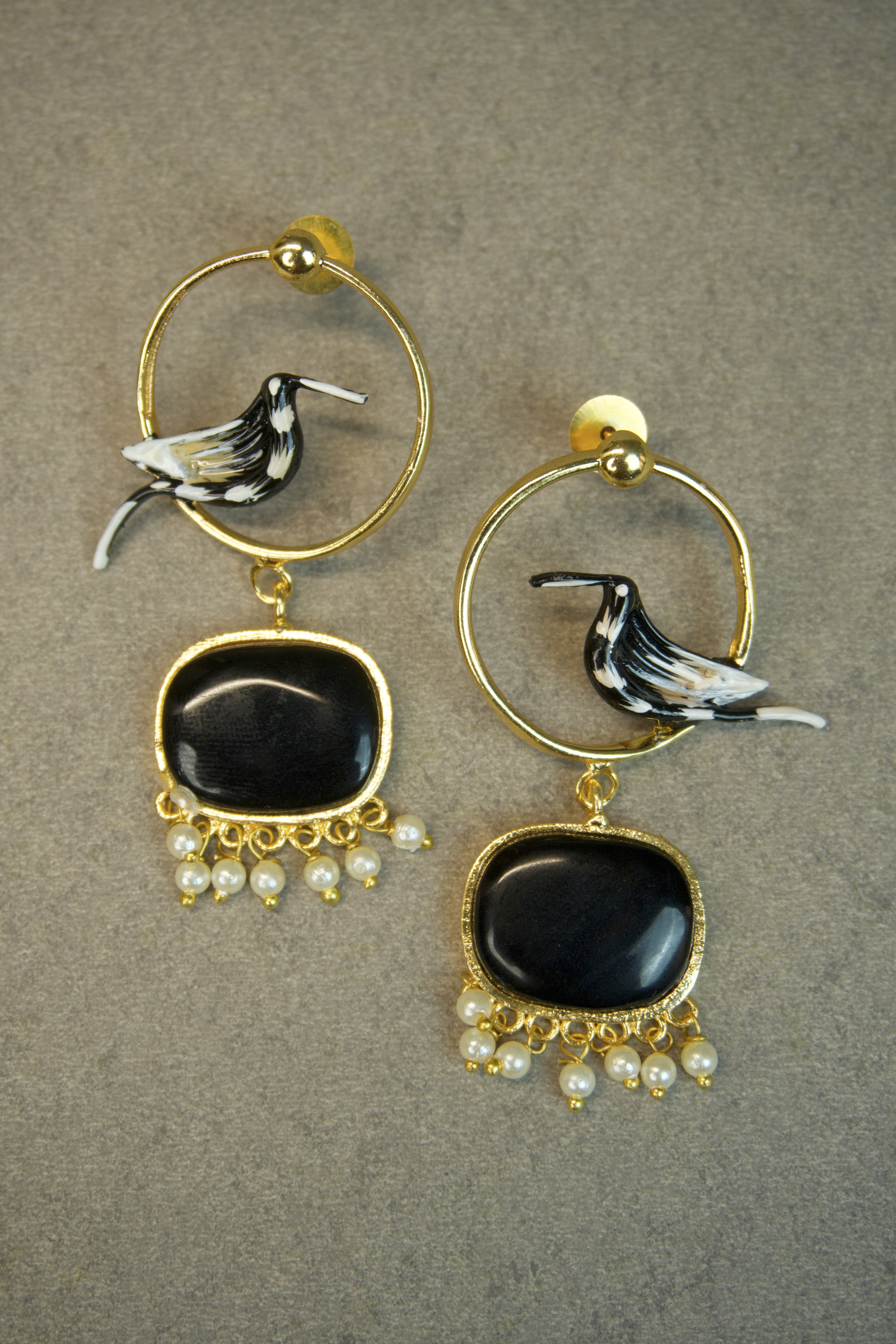Premium Gold toned Hand painted Black earrings