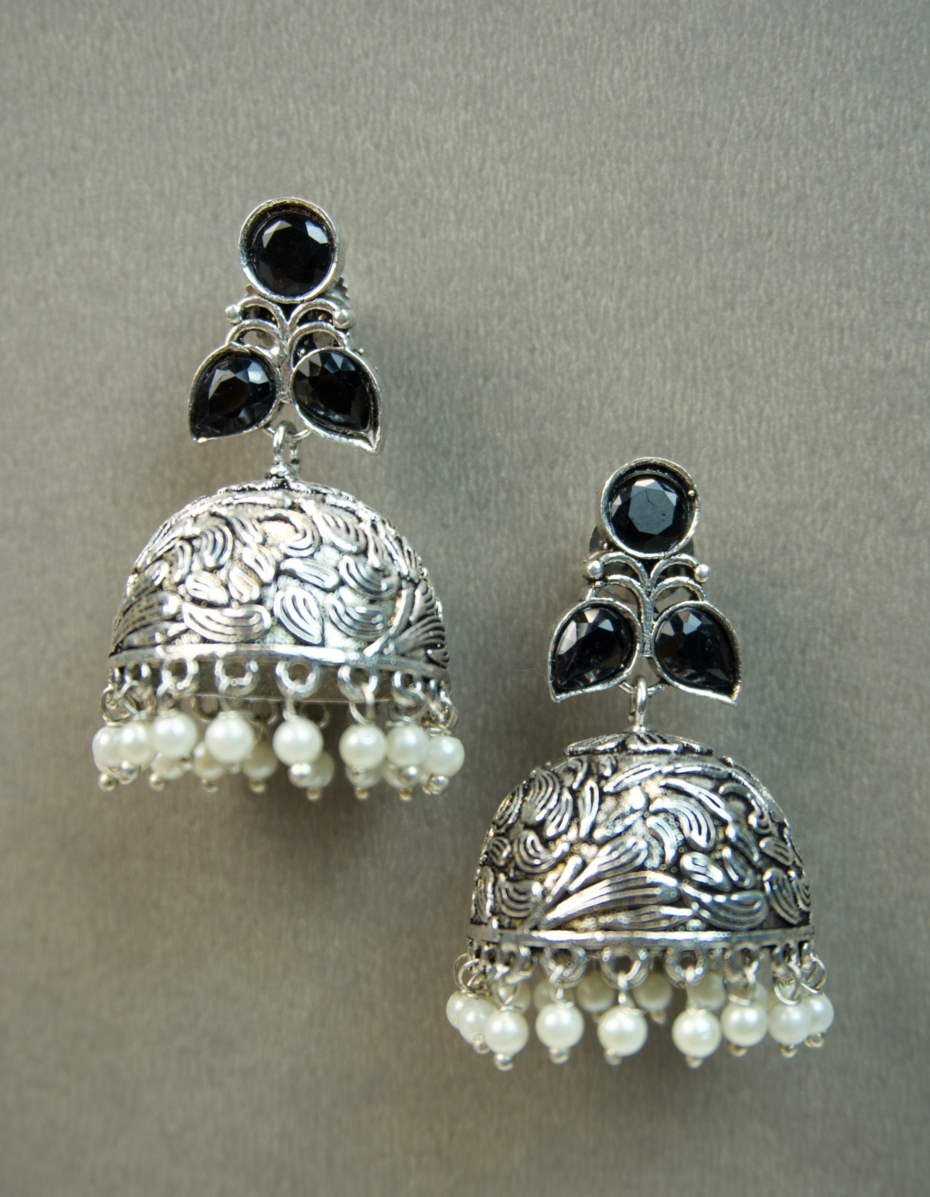 Premium Silver Toned Jhumkas Main image