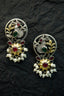 Pair of silver Oxidized earrings with pearl beads  in Brass metal