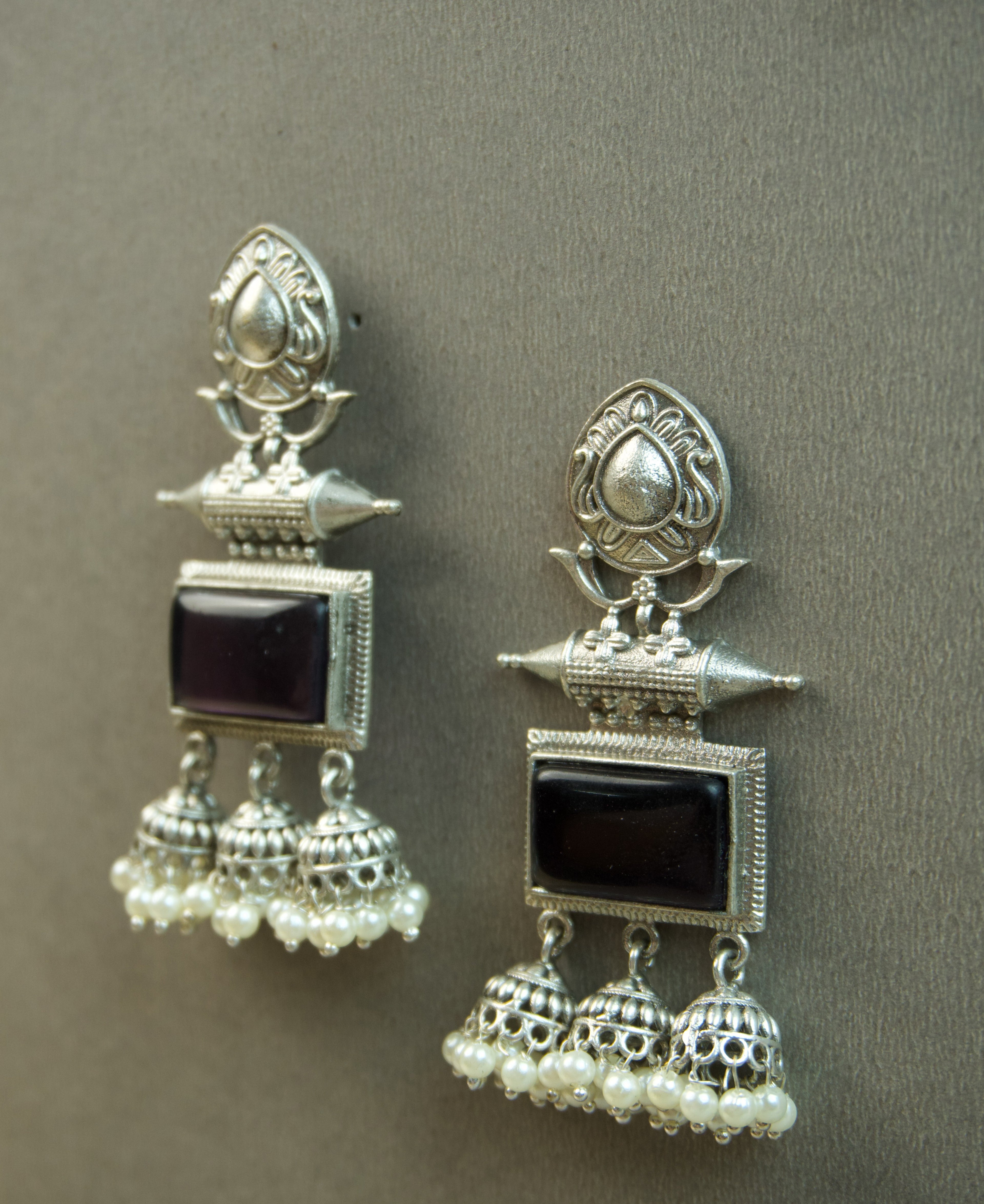 Silver Toned Oxidized Earrings