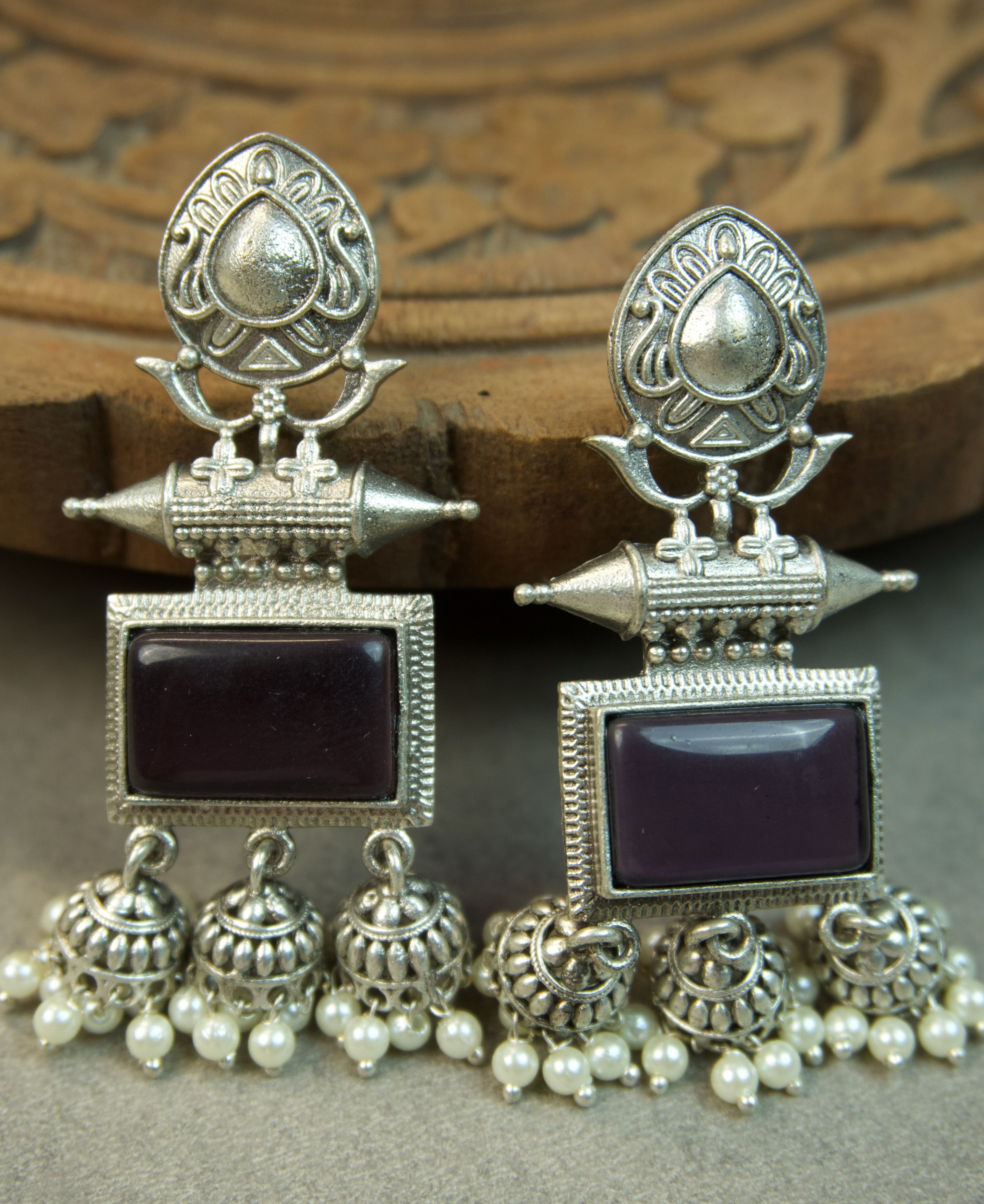 Silver Toned Oxidized Earrings