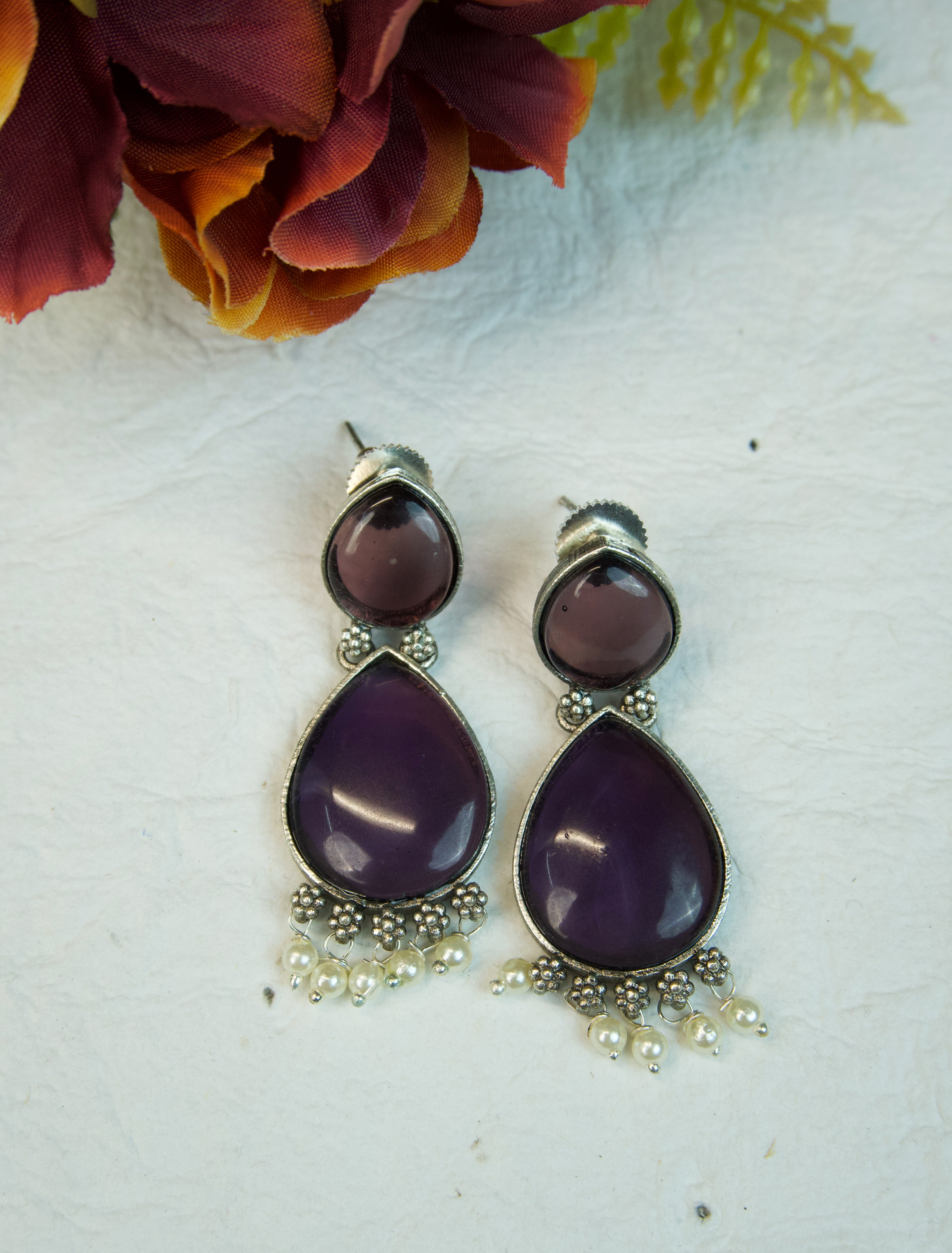 Purple Monolisa Stone - Brass earrings Secondary image