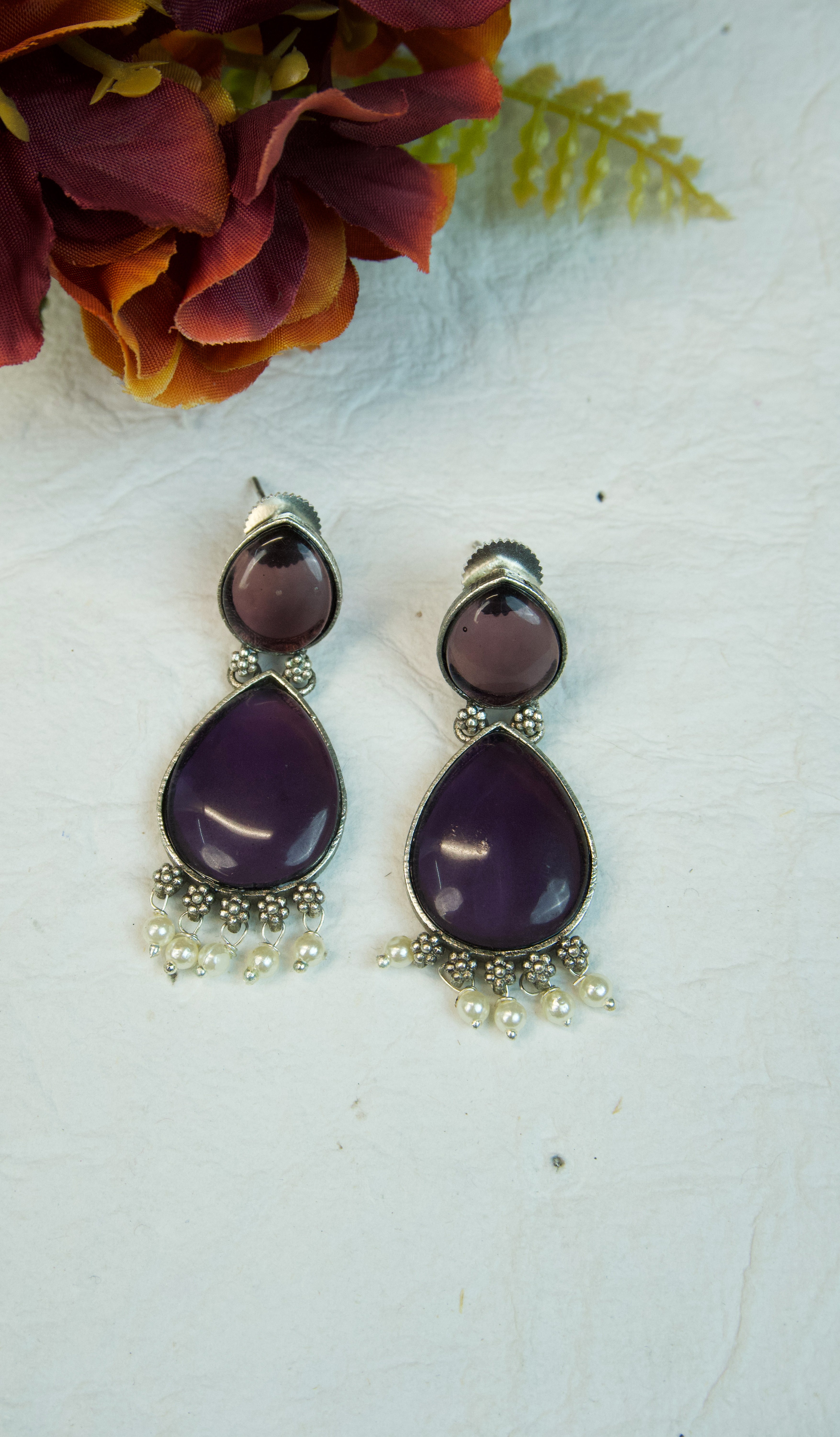 Purple Monolisa Stone - Brass earrings Main image