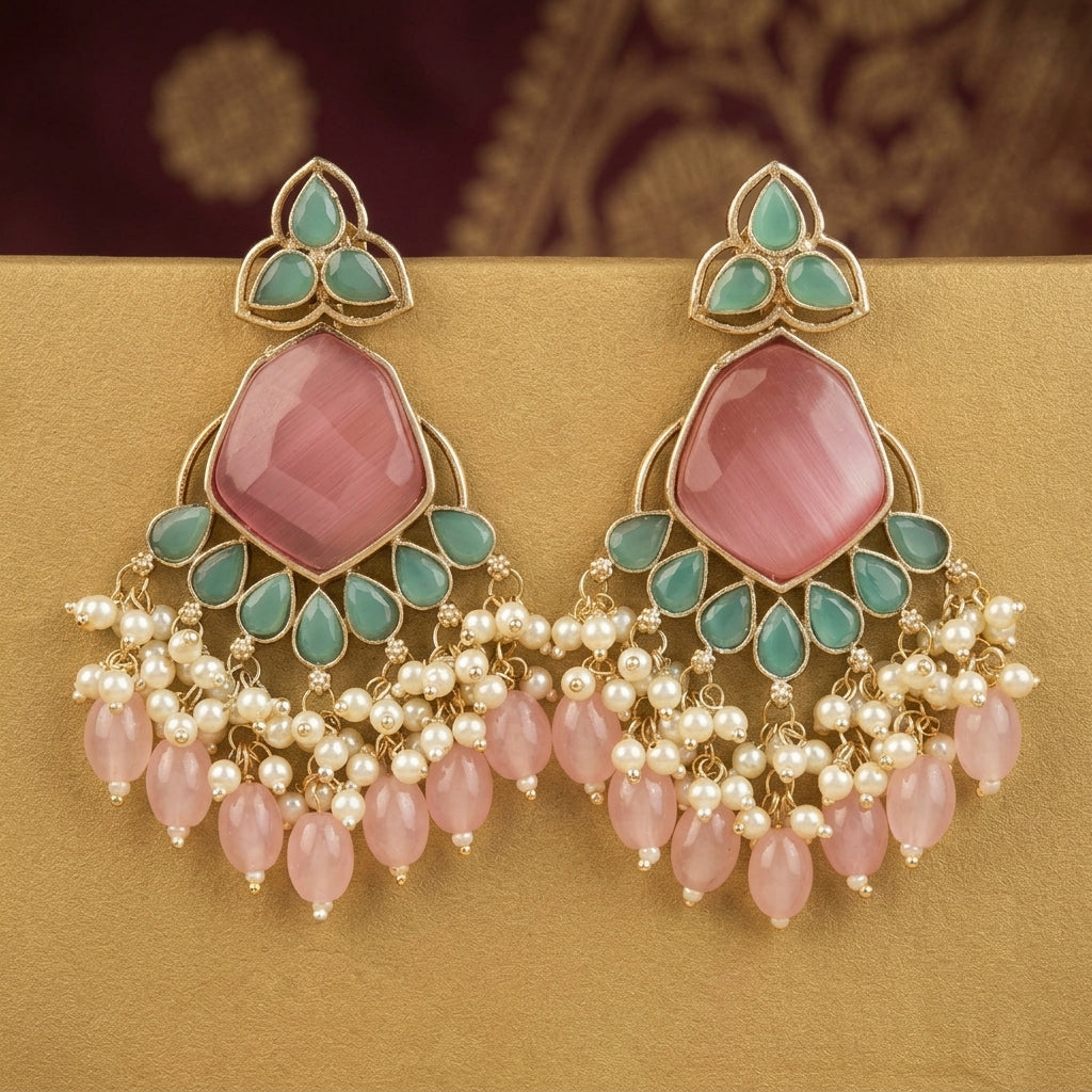SARA - Premium Jaipur Beads Monalisa Dazzler Earrings Secondary image