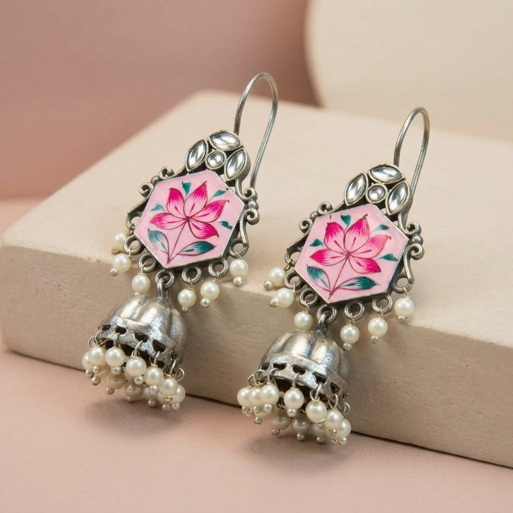MYRA - Silver Toned Oxidized Earrings Main image