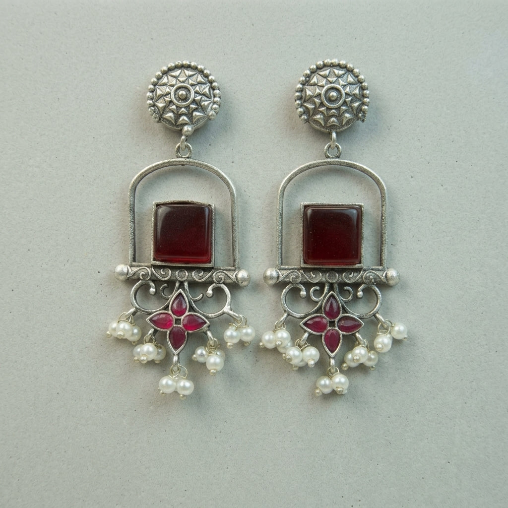 MYRA - Silver Toned BRASS Earrings Main image