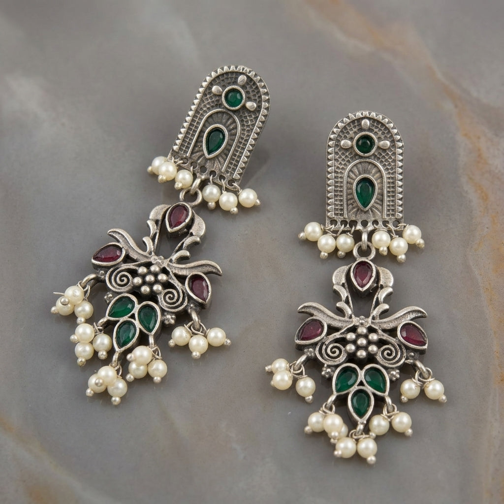MYRA - Silver Toned BRASS Earrings Main image